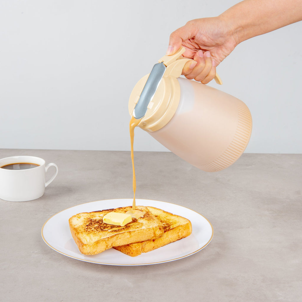Chef 101 48 oz Beige Plastic All Purpose / Syrup Dispenser - 5 3/4" x 5" x 6 3/4" - 10 count box