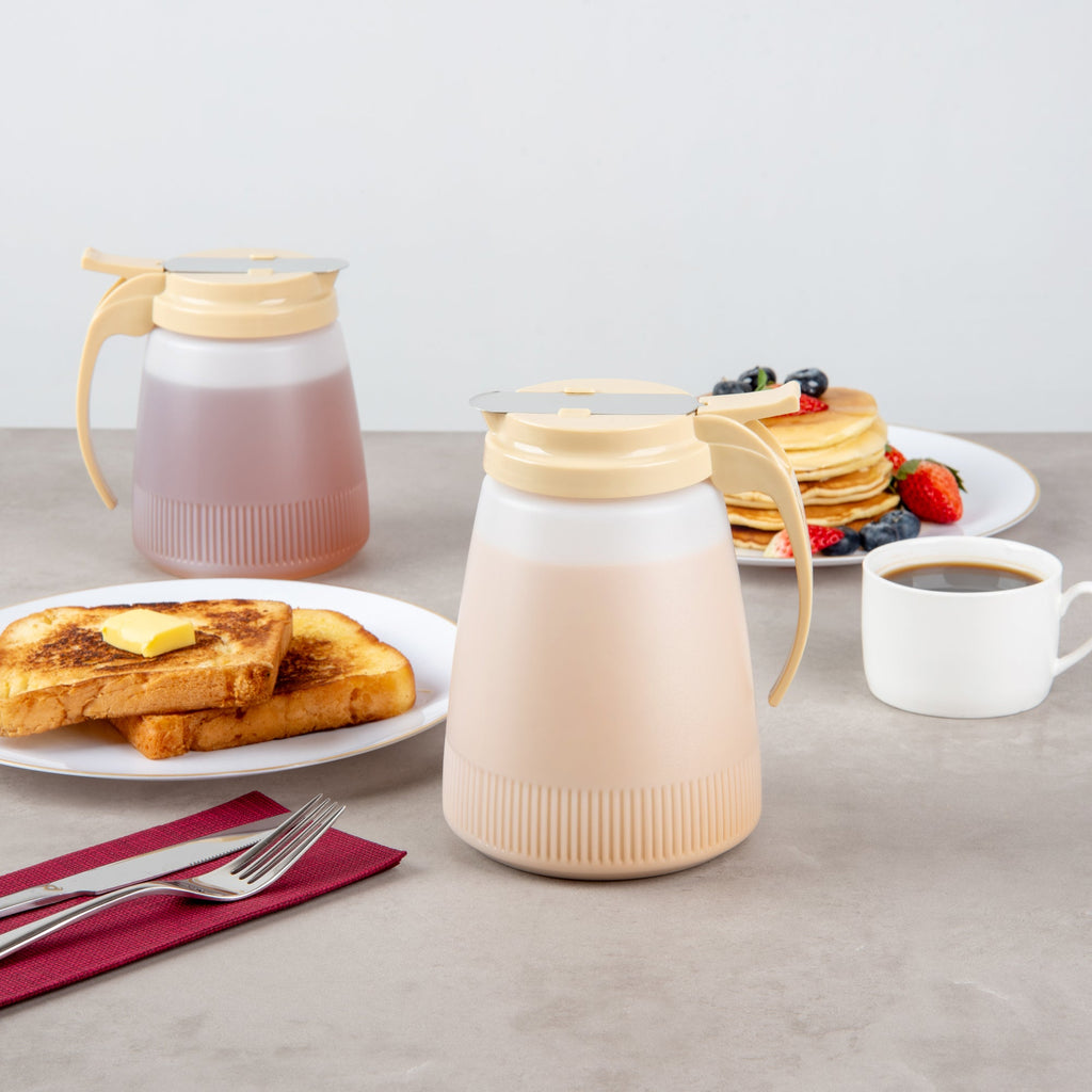 Chef 101 48 oz Beige Plastic All Purpose / Syrup Dispenser - 5 3/4" x 5" x 6 3/4" - 10 count box