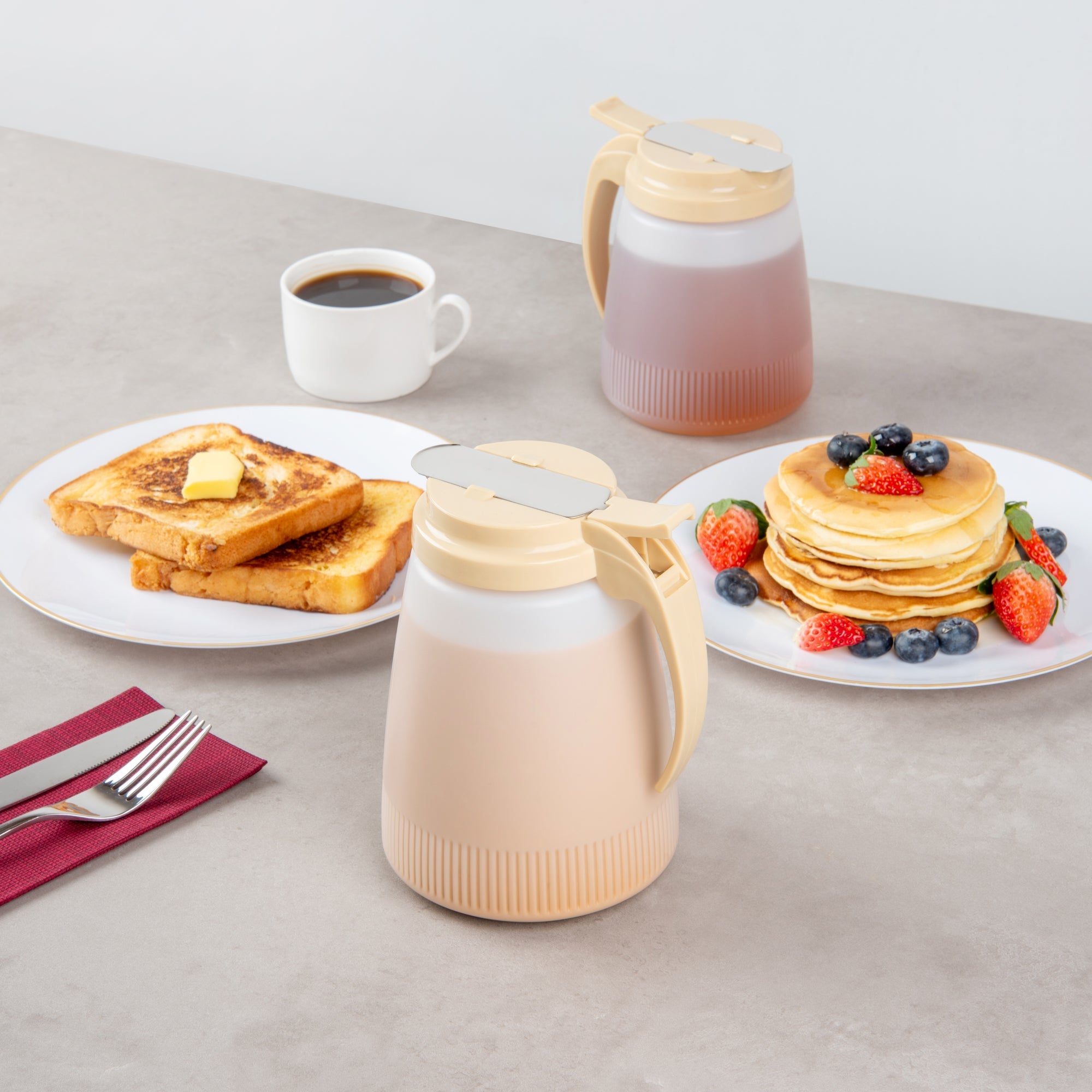 Chef 101 48 oz Beige Plastic All Purpose / Syrup Dispenser - 5 3/4" x 5" x 6 3/4" - 10 count box