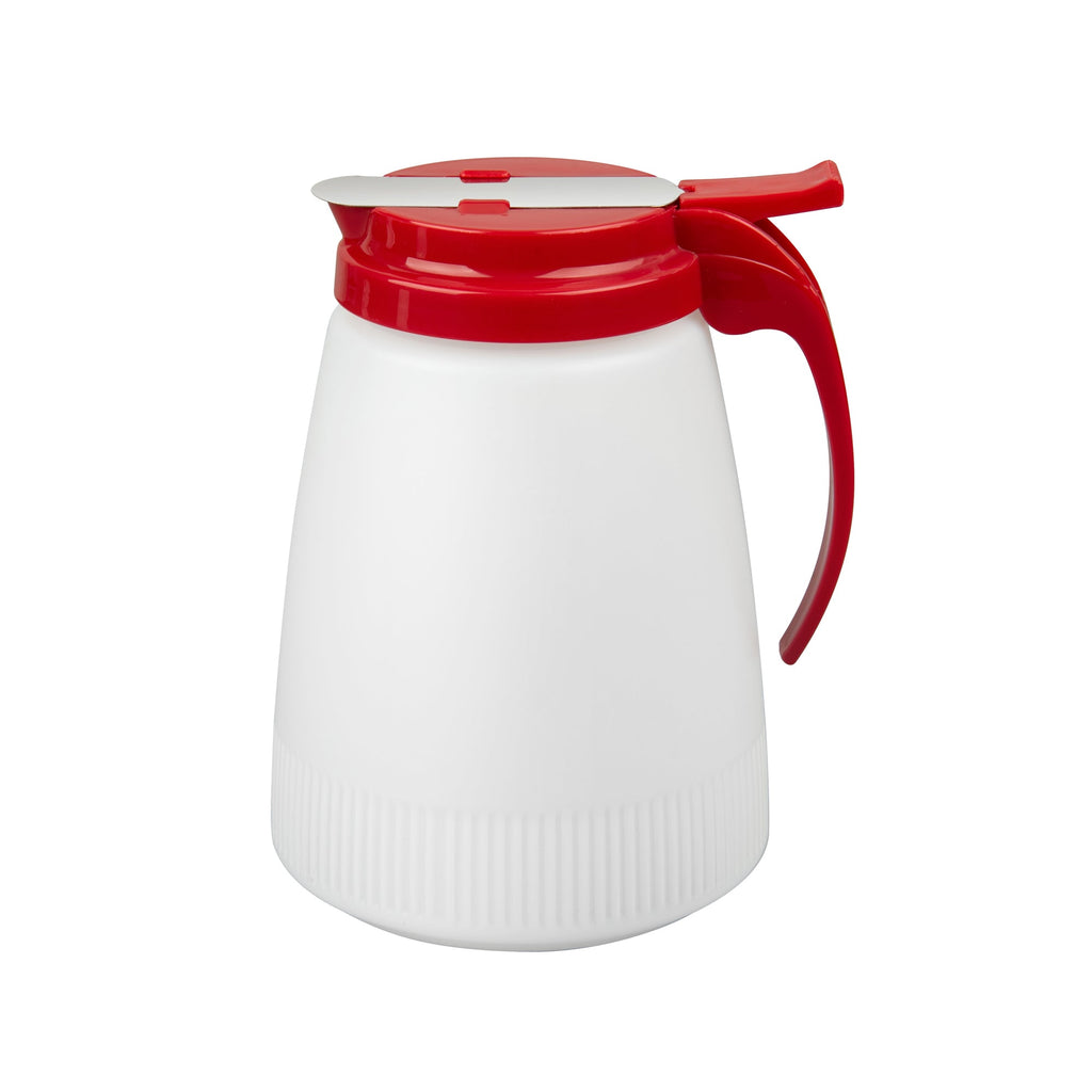 Chef 101 48 oz Red Plastic All Purpose / Syrup Dispenser - 5 3/4" x 5" x 6 3/4" - 1 count box