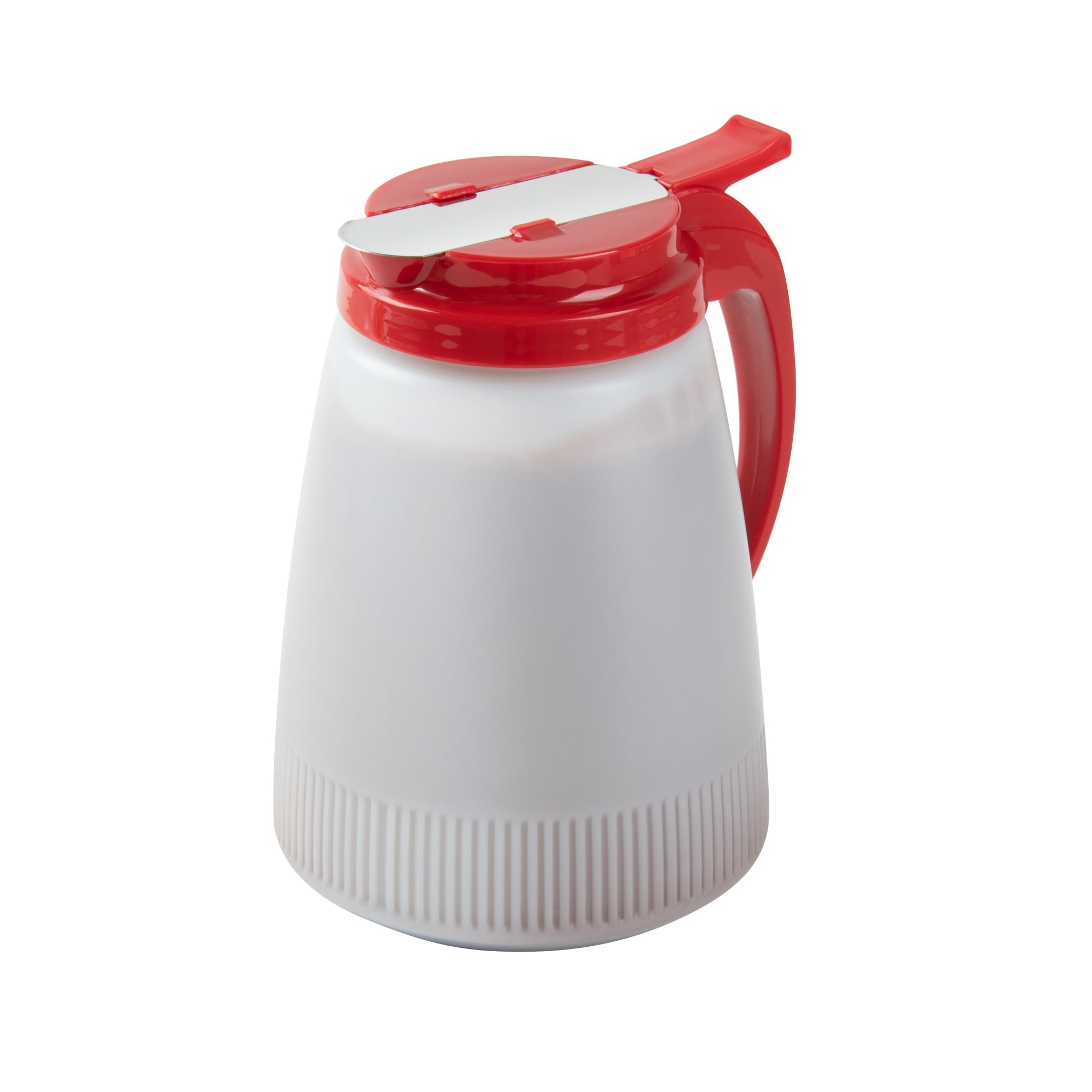 Chef 101 48 oz Red Plastic All Purpose / Syrup Dispenser - 5 3/4" x 5" x 6 3/4" - 1 count box