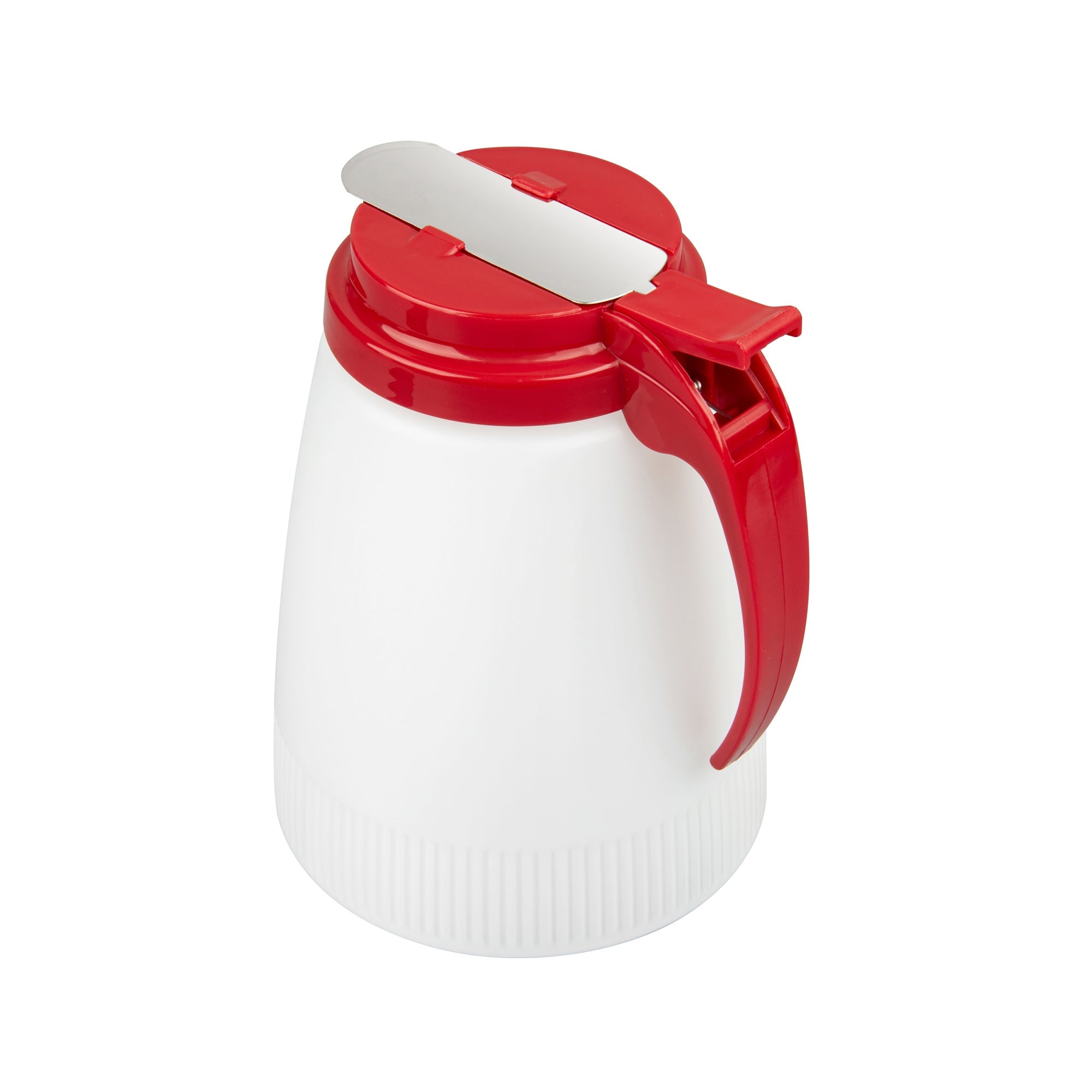 Chef 101 48 oz Red Plastic All Purpose / Syrup Dispenser - 5 3/4" x 5" x 6 3/4" - 10 count box