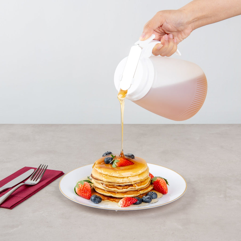 Chef 101 48 oz White Plastic All Purpose / Syrup Dispenser - 5 3/4" x 5" x 6 3/4" - 1 count box