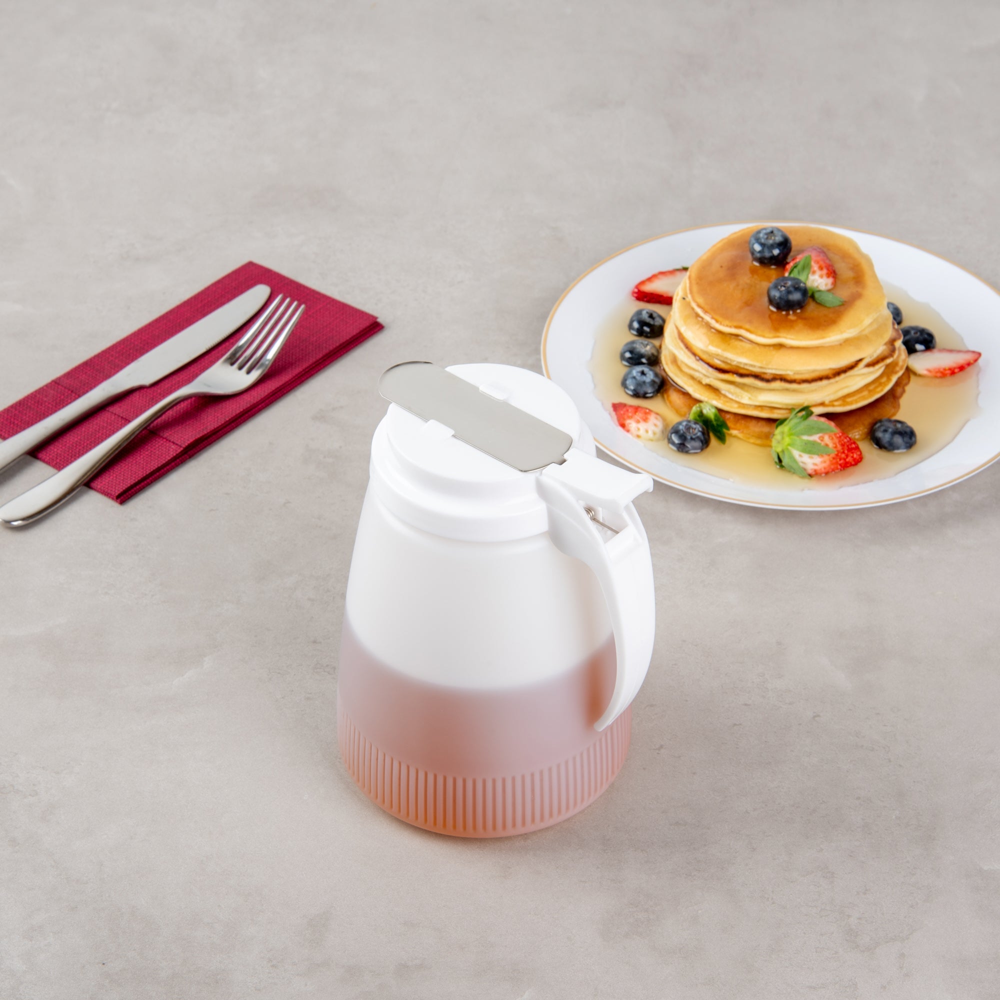 Chef 101 48 oz White Plastic All Purpose / Syrup Dispenser - 5 3/4" x 5" x 6 3/4" - 1 count box