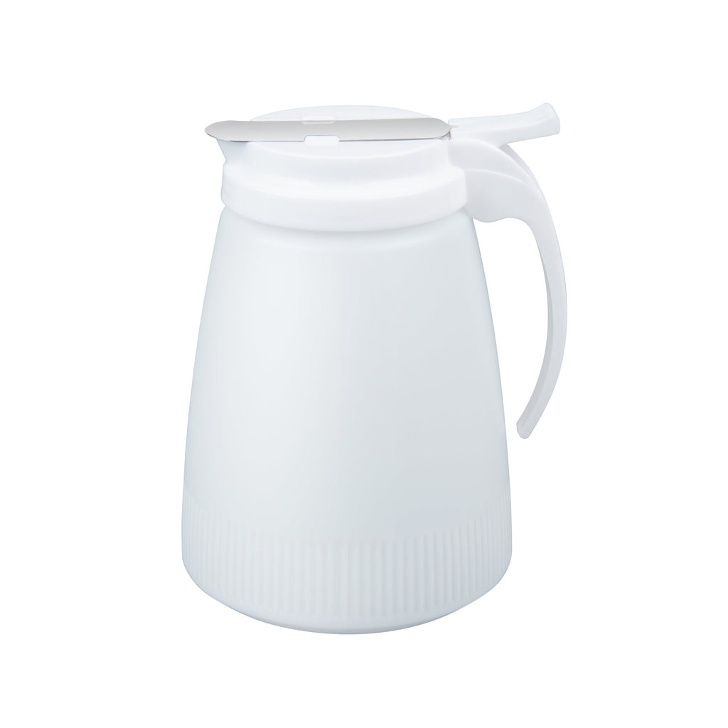 Chef 101 48 oz White Plastic All Purpose / Syrup Dispenser - 5 3/4" x 5" x 6 3/4" - 10 count box