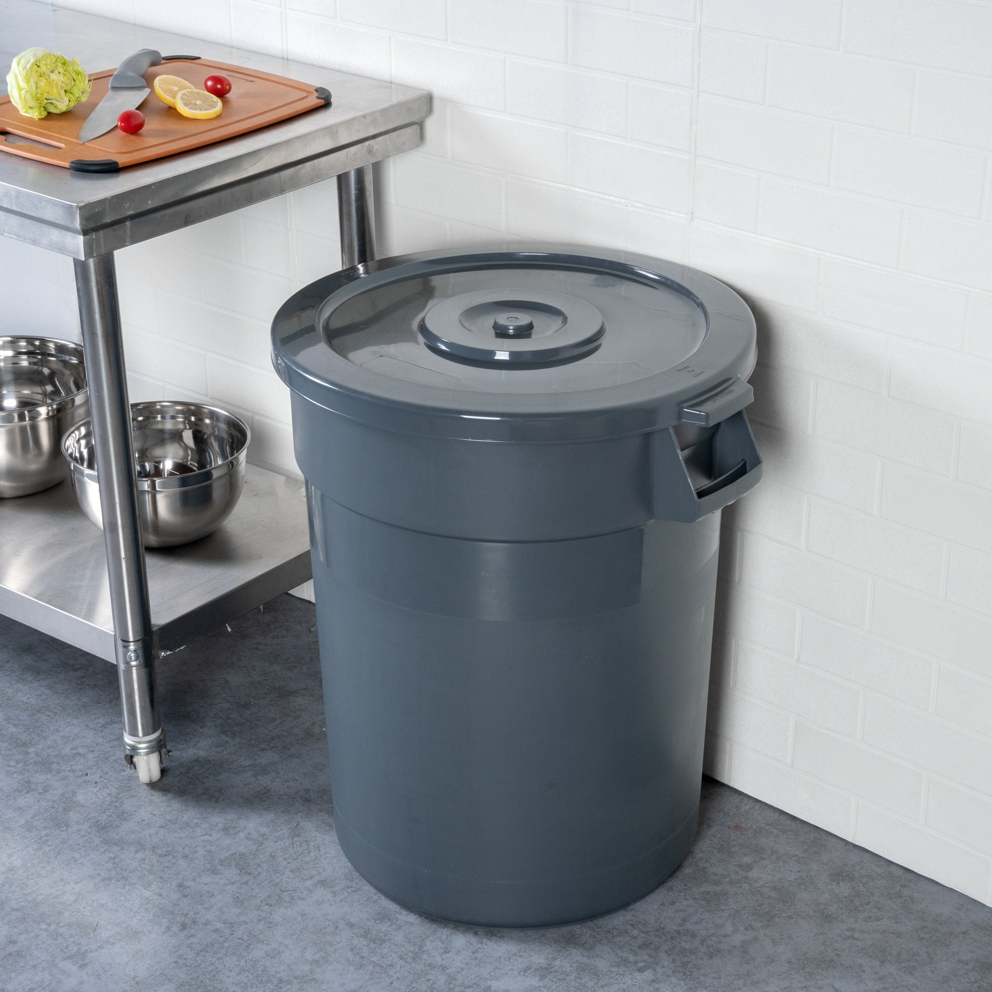 RW Clean Gray Plastic Commercial Trash Can / Ingredient Bin Lid - Fits 32 gal - 1 count box