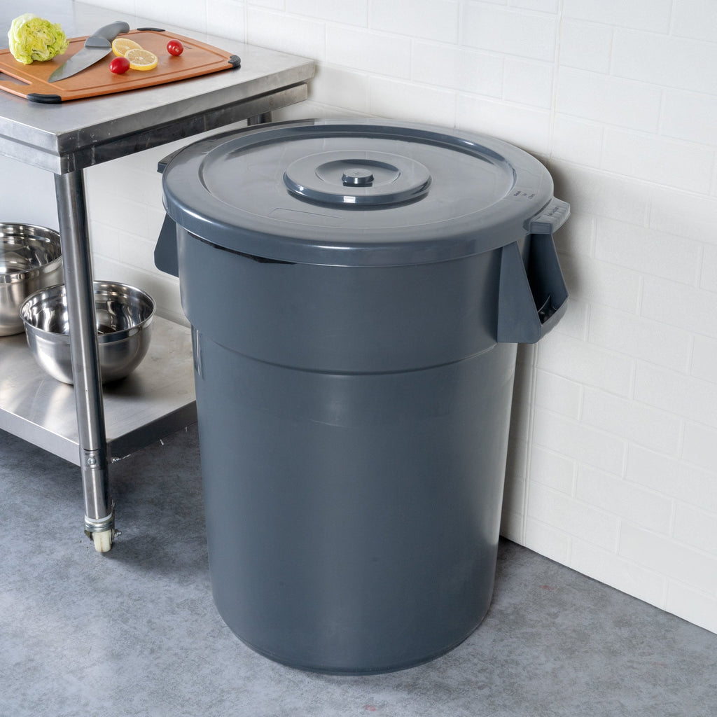 RW Clean Gray Plastic Commercial Trash Can / Ingredient Bin Lid - Fits 44 gal - 1 count box