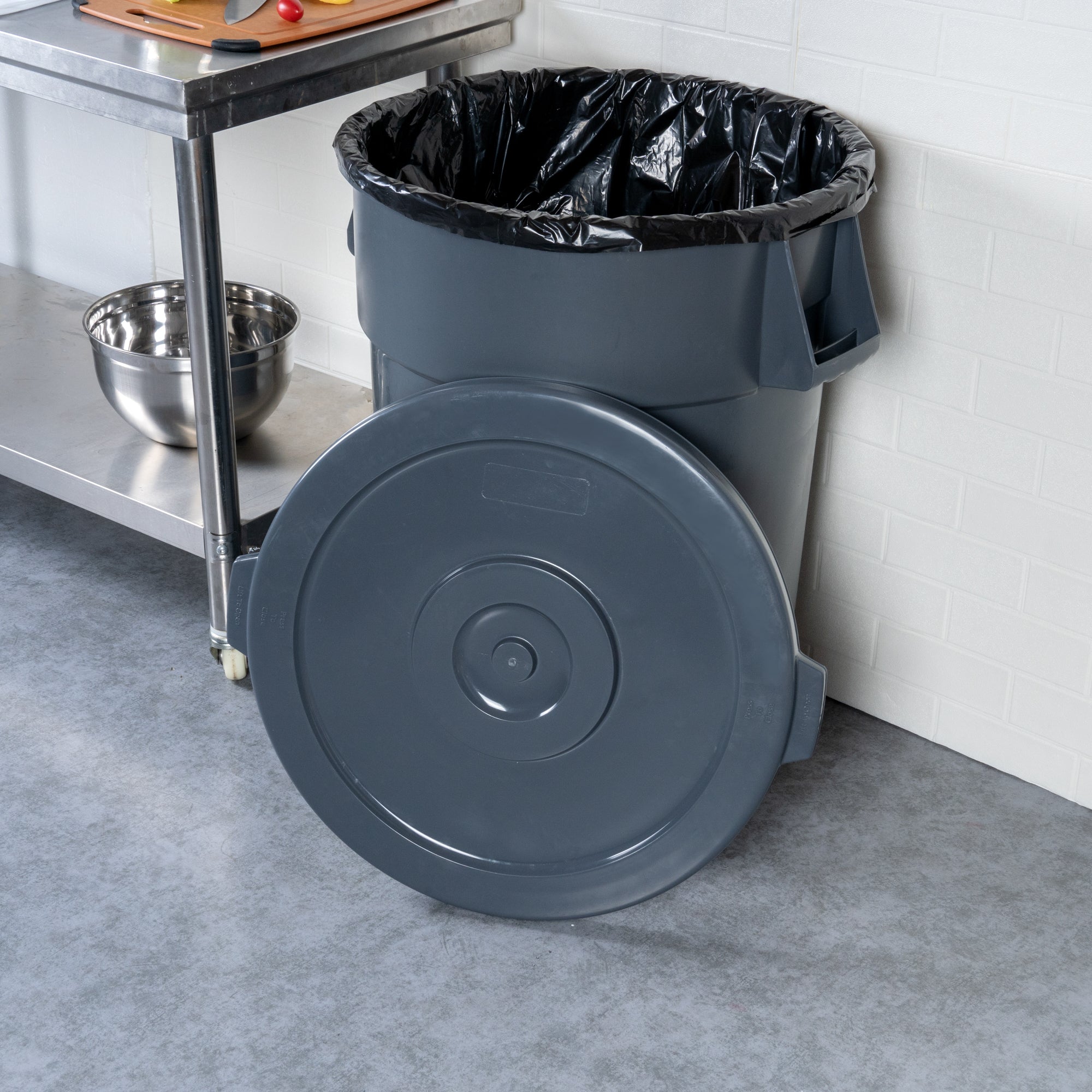 RW Clean Gray Plastic Commercial Trash Can / Ingredient Bin Lid - Fits 44 gal - 1 count box