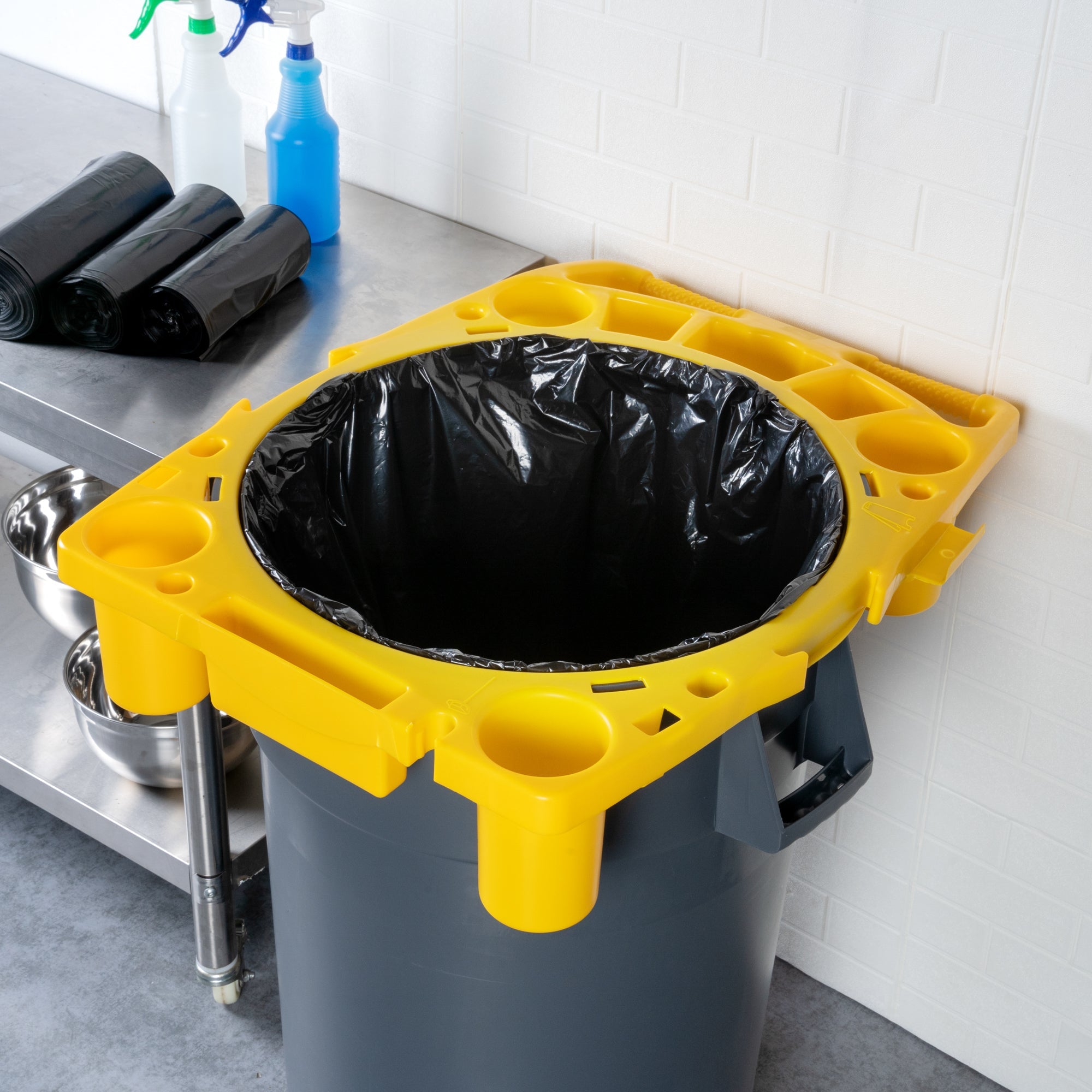 RW Clean Yellow Plastic Commercial Trash Can / Ingredient Bin Caddy - Fits 44 gal - 1 count box