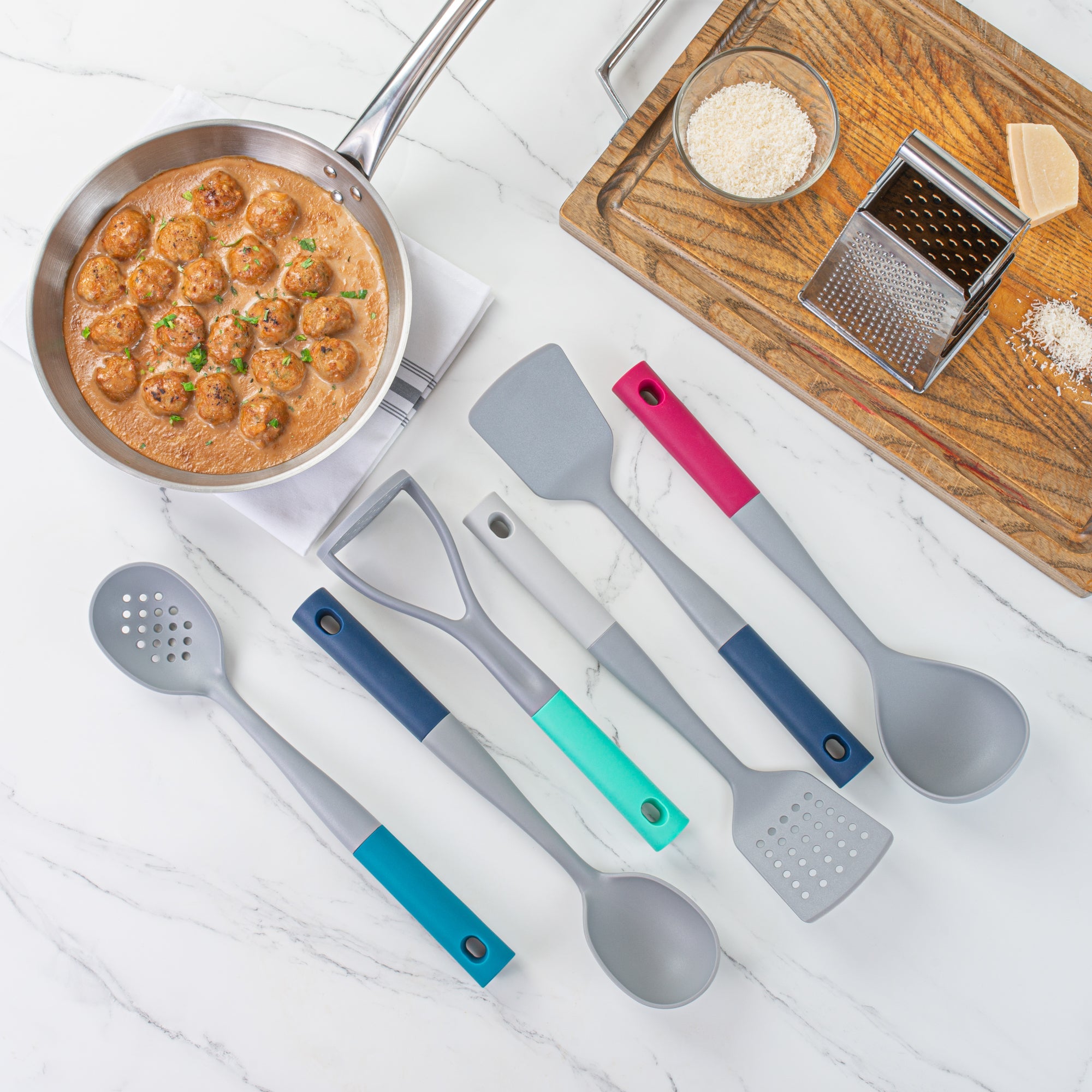 Met Lux Gray and Assorted Nylon High Heat Cooking Utensil Set - 6-Piece - 1 count box