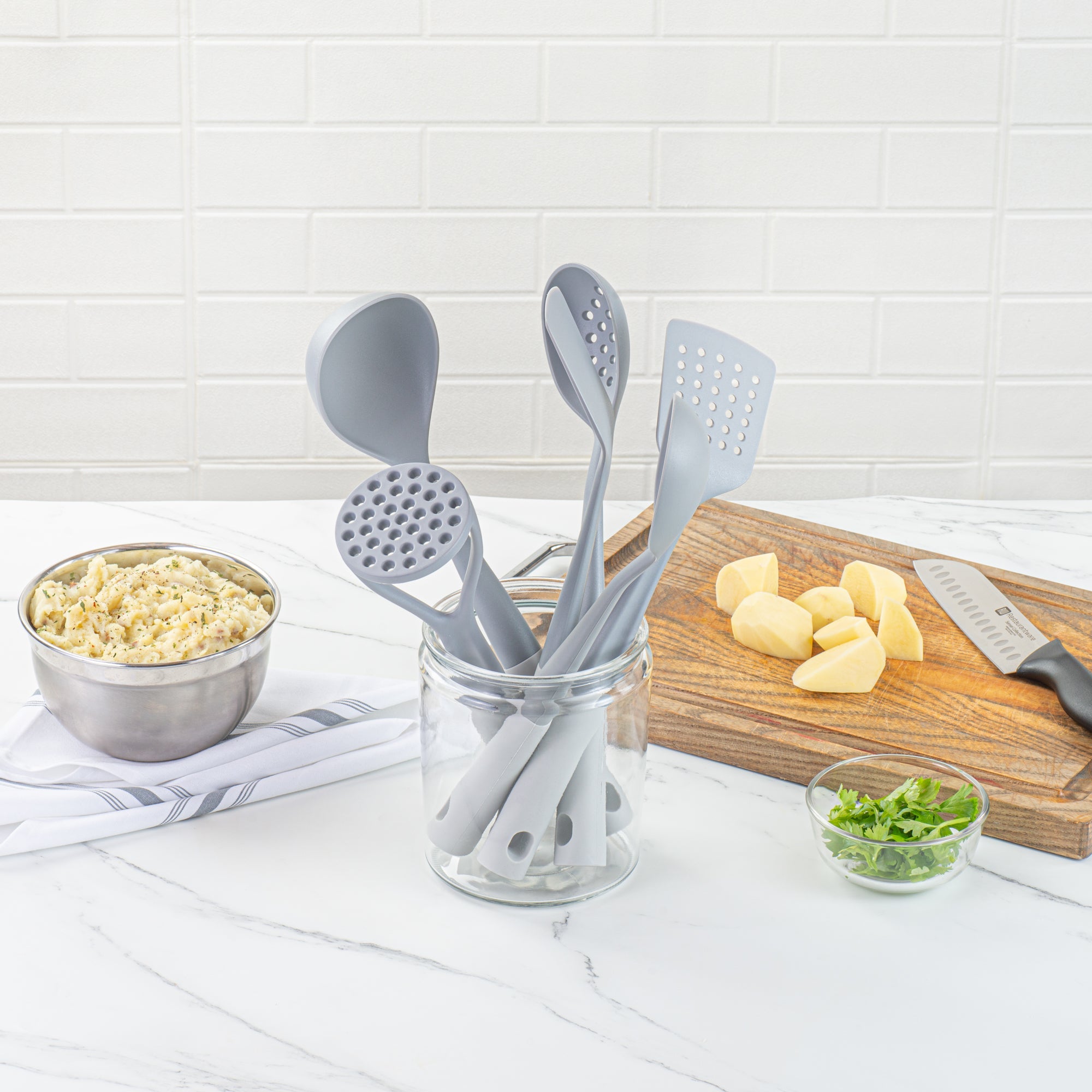 Met Lux Gray and White Nylon High Heat Cooking Utensil Set - 6-Piece - 1 count box