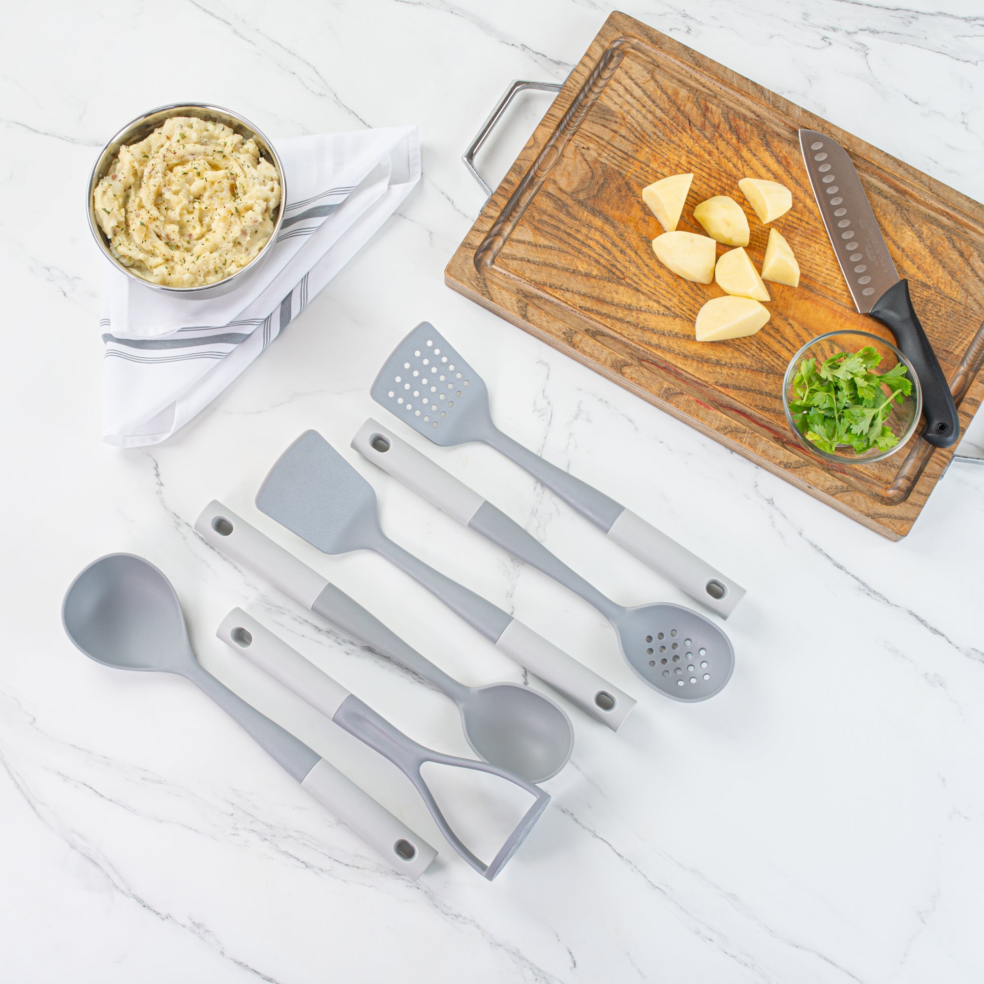 Met Lux Gray and White Nylon High Heat Cooking Utensil Set - 6-Piece - 10 count box