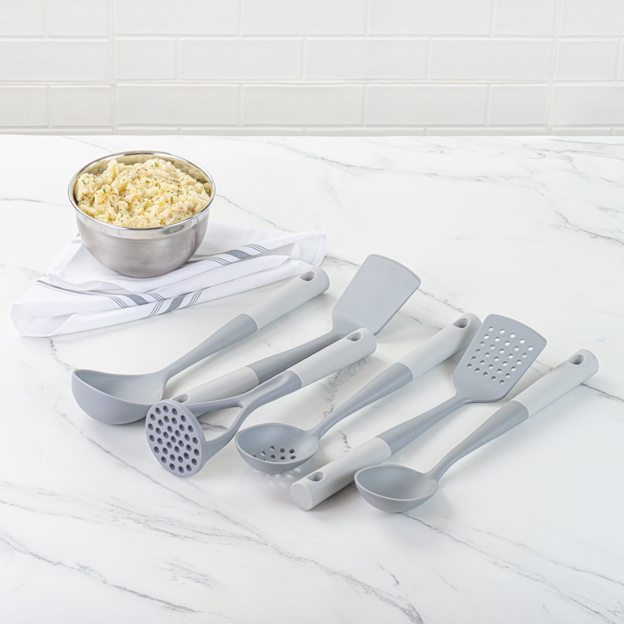 Met Lux Gray and White Nylon High Heat Cooking Utensil Set - 6-Piece - 10 count box