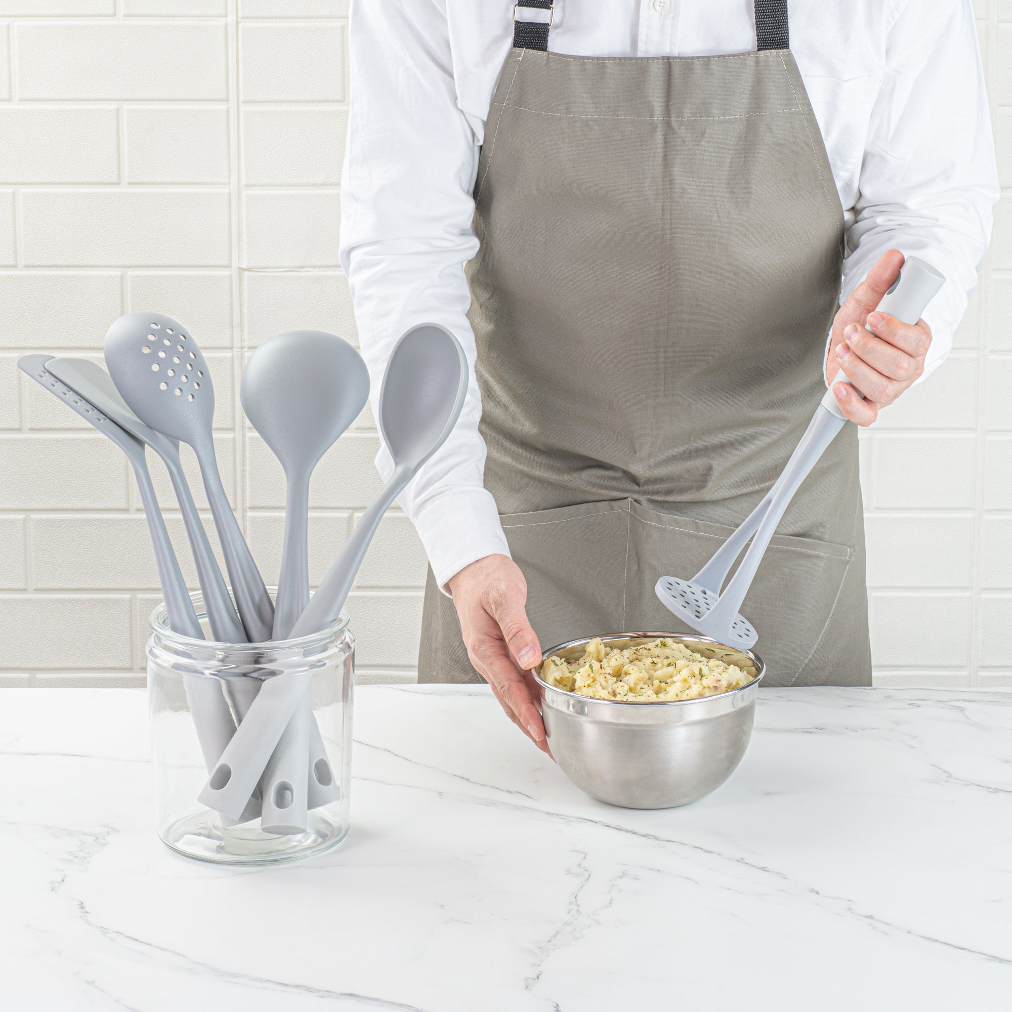 Met Lux Gray and White Nylon High Heat Cooking Utensil Set - 6-Piece - 10 count box