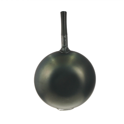 Motomori 14" Black Carbon Steel Flat Bottom Wok / Stir Fry Pan - Pre-seasoned, with Wooden Handle - 1 count box