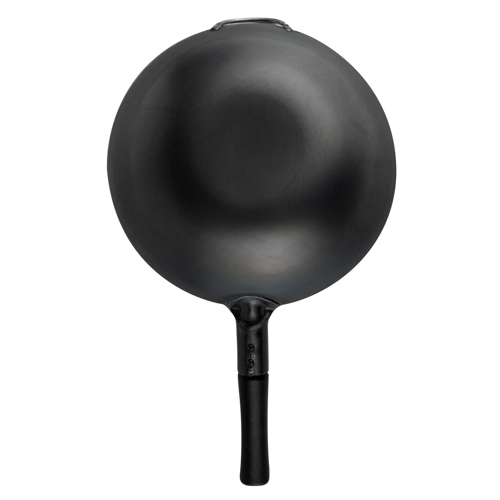 Motomori 14" Black Carbon Steel Flat Bottom Wok / Stir Fry Pan - Pre-seasoned, with Wooden Handle - 1 count box