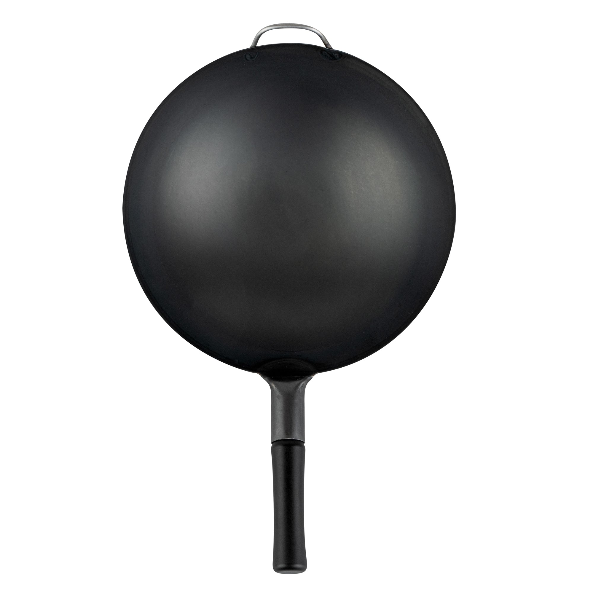 Motomori 14" Black Carbon Steel Round Bottom Wok / Stir Fry Pan - Pre-seasoned, with Wooden Handle - 10 count box