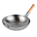 Motomori 14" Carbon Steel Flat Bottom Wok / Stir Fry Pan - Hand Hammered, with Wooden Handle - 1 count box