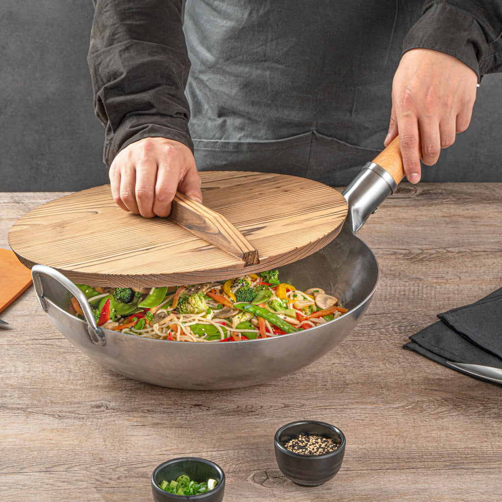 Motomori 12" Handmade Lightweight Wood Wok Lid - 10 count box
