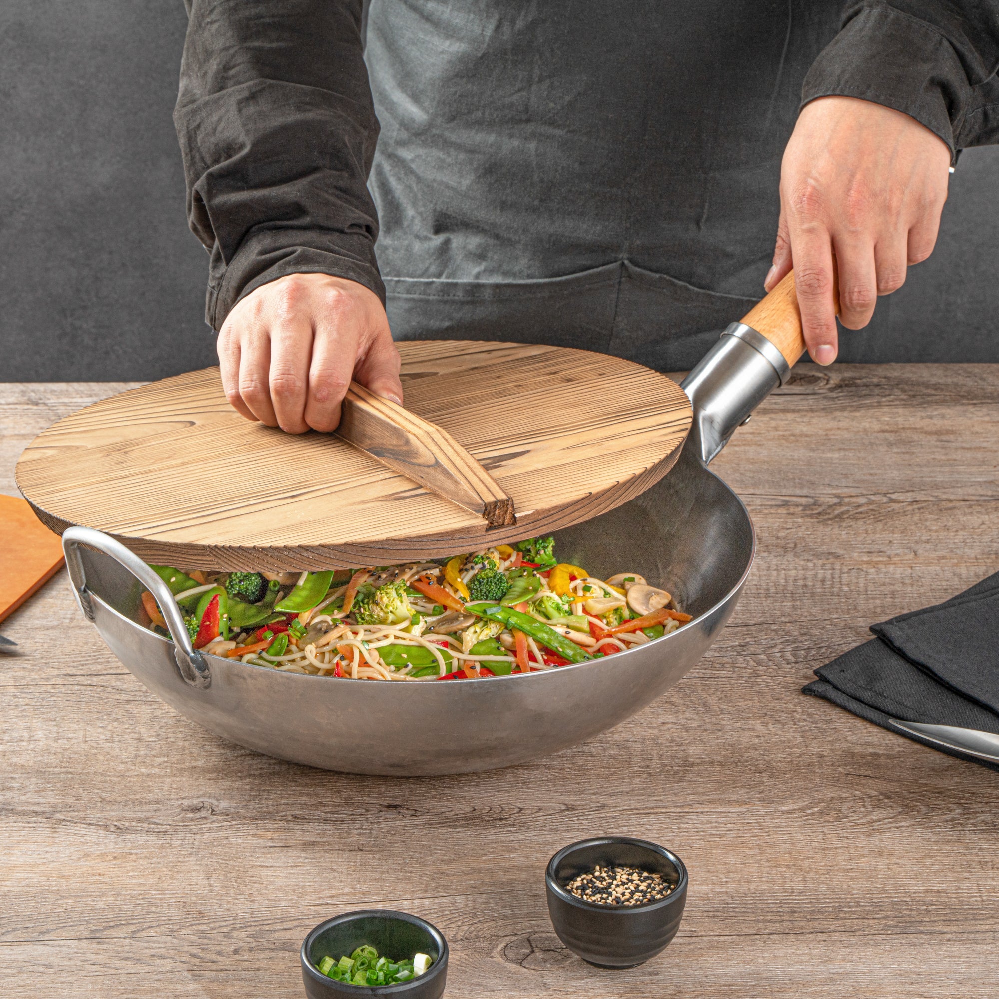 Motomori 12" Handmade Lightweight Wood Wok Lid - 10 count box