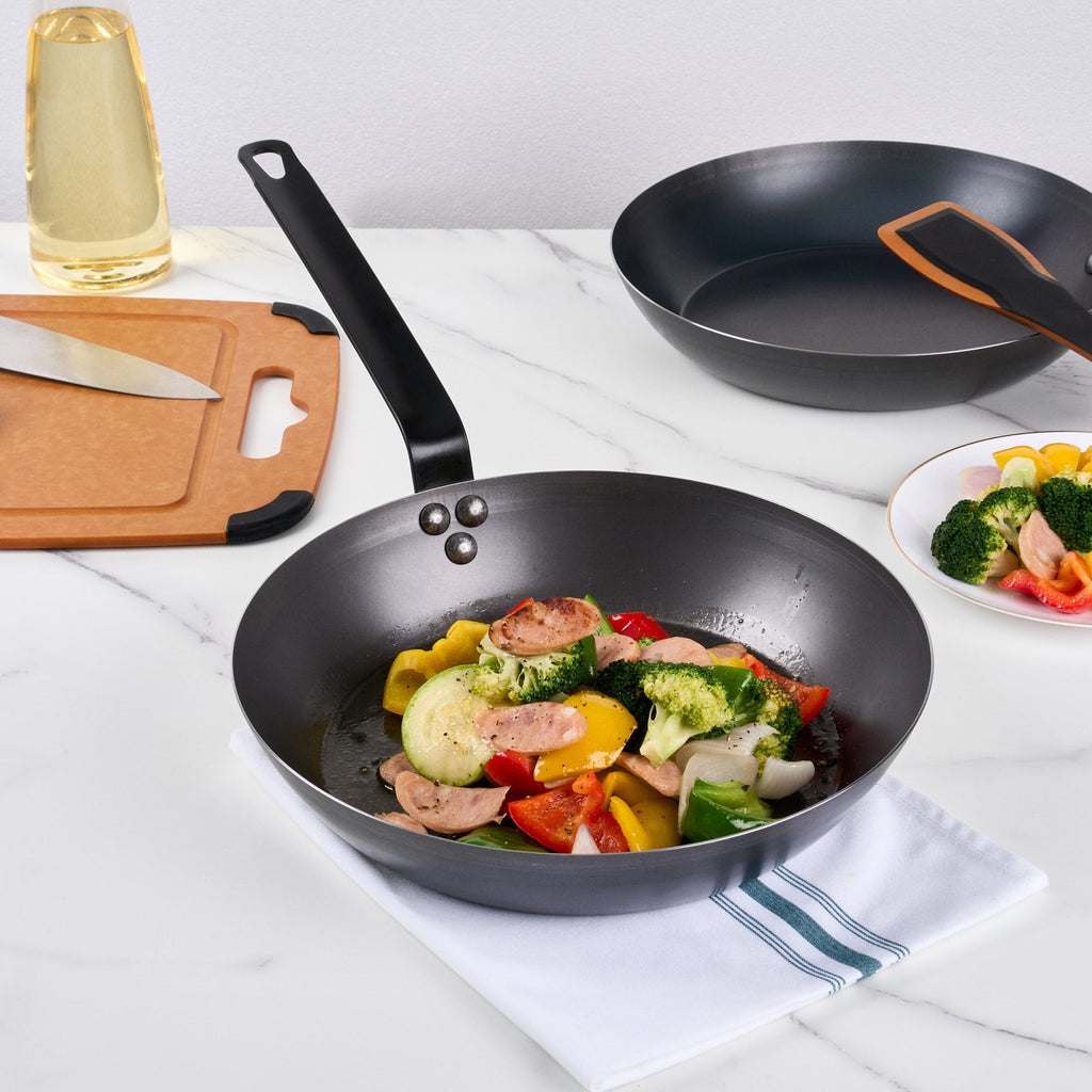 Met Lux Black Carbon Steel 12" Fry Pan - 6 count box