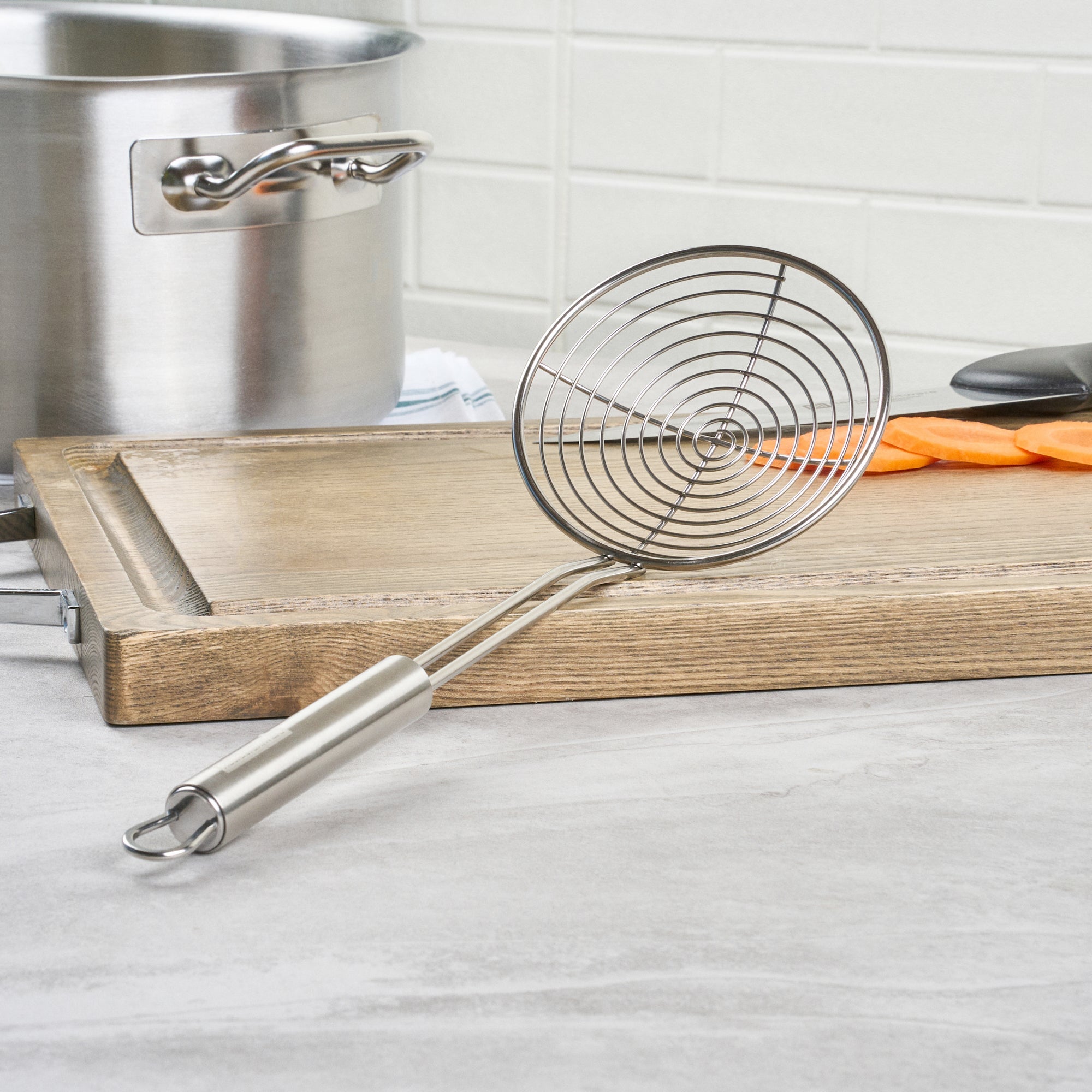 German Standard Stainless Steel Spiral Wire Skimmer - 14'' x 4 3/4'' - 36 count box