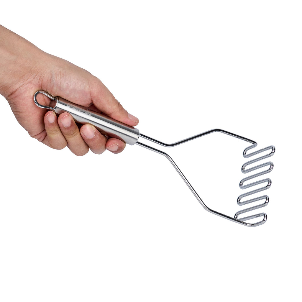 German Standard Stainless Steel Square-Faced Potato / Bean Masher - 11'' - 24 count box