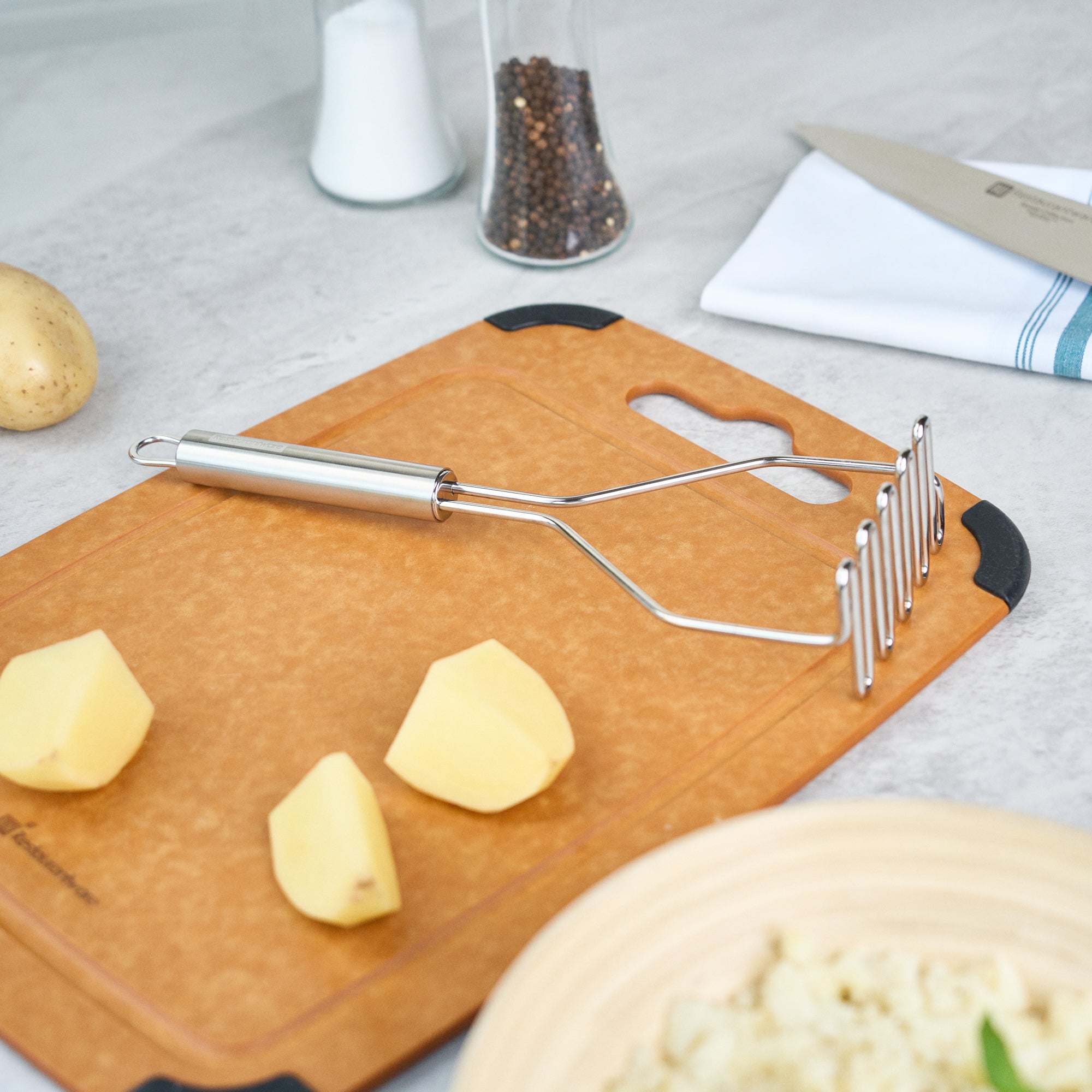 German Standard Stainless Steel Square-Faced Potato / Bean Masher - 11'' - 24 count box