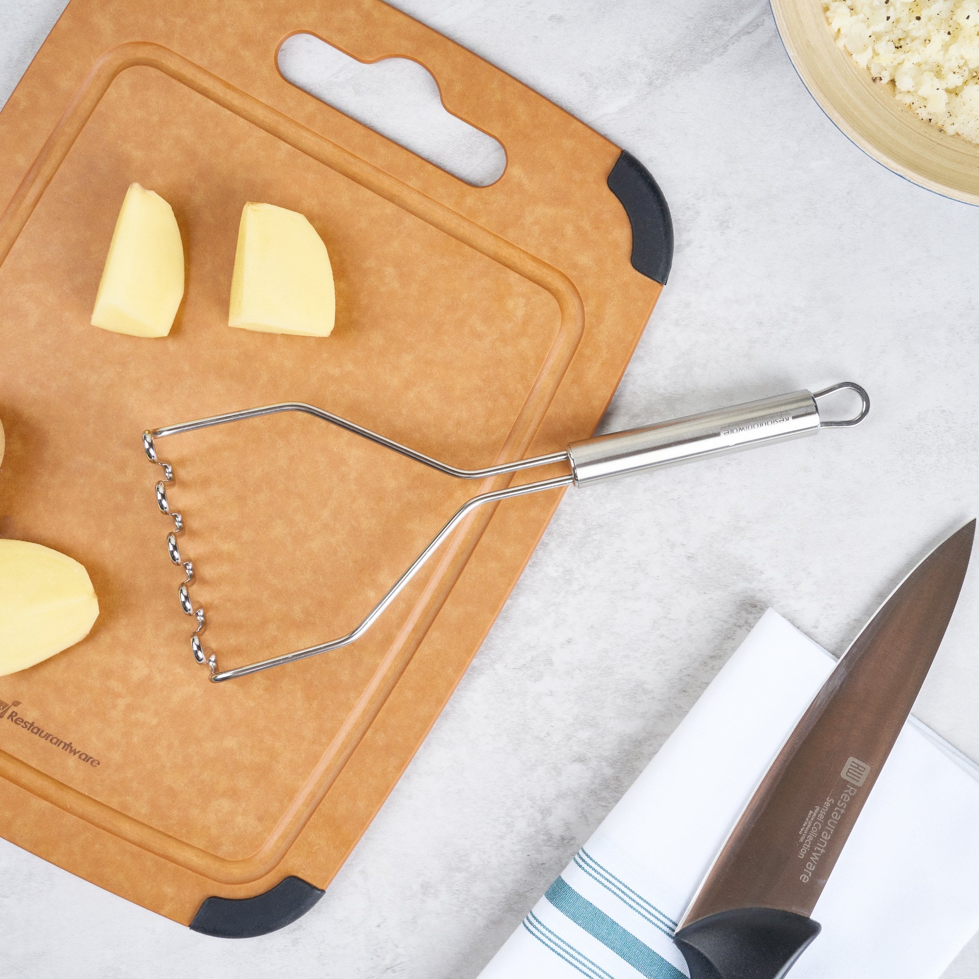 German Standard Stainless Steel Square-Faced Potato / Bean Masher - 11'' - 24 count box