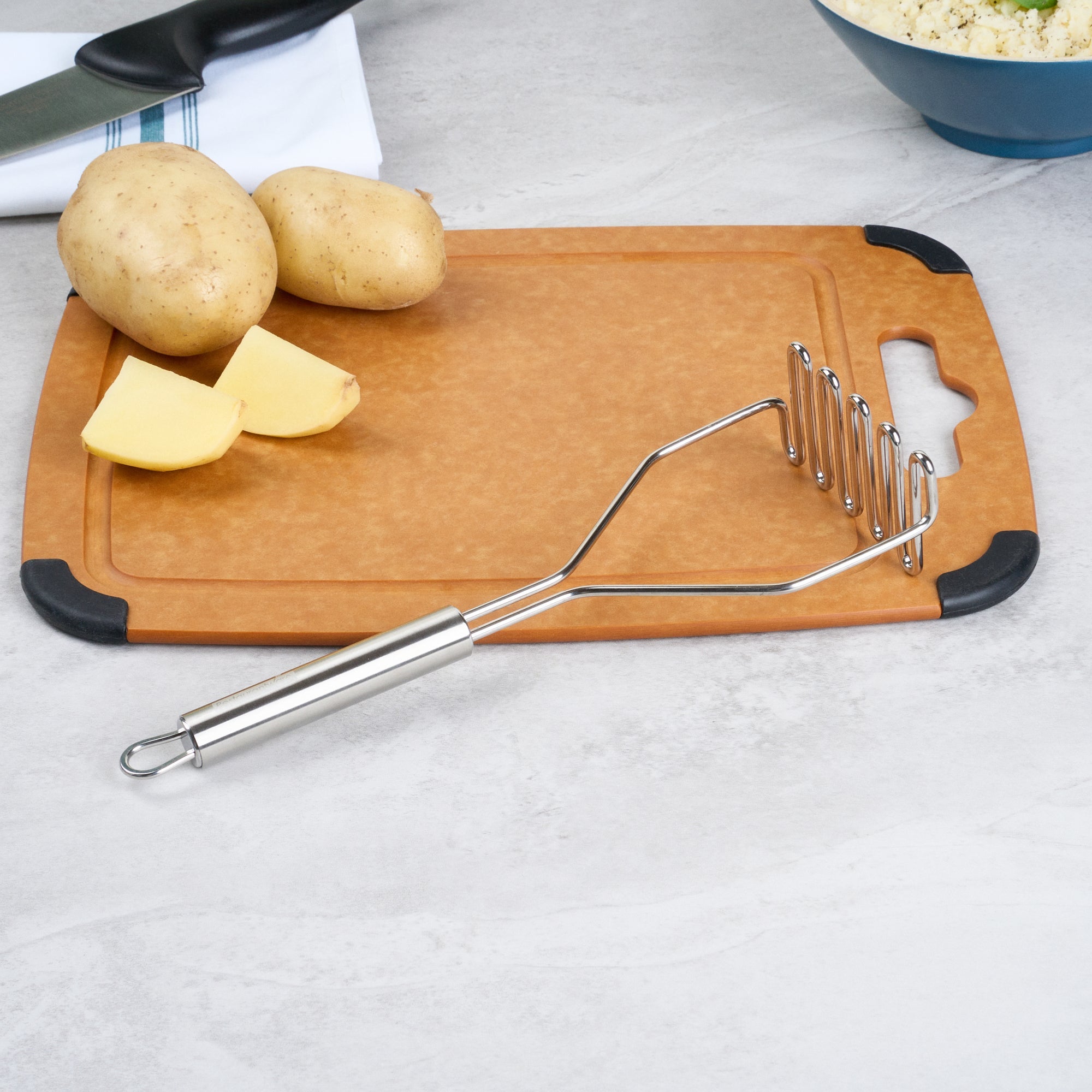 German Standard Stainless Steel Square-Faced Potato / Bean Masher - 11'' - 6 count box