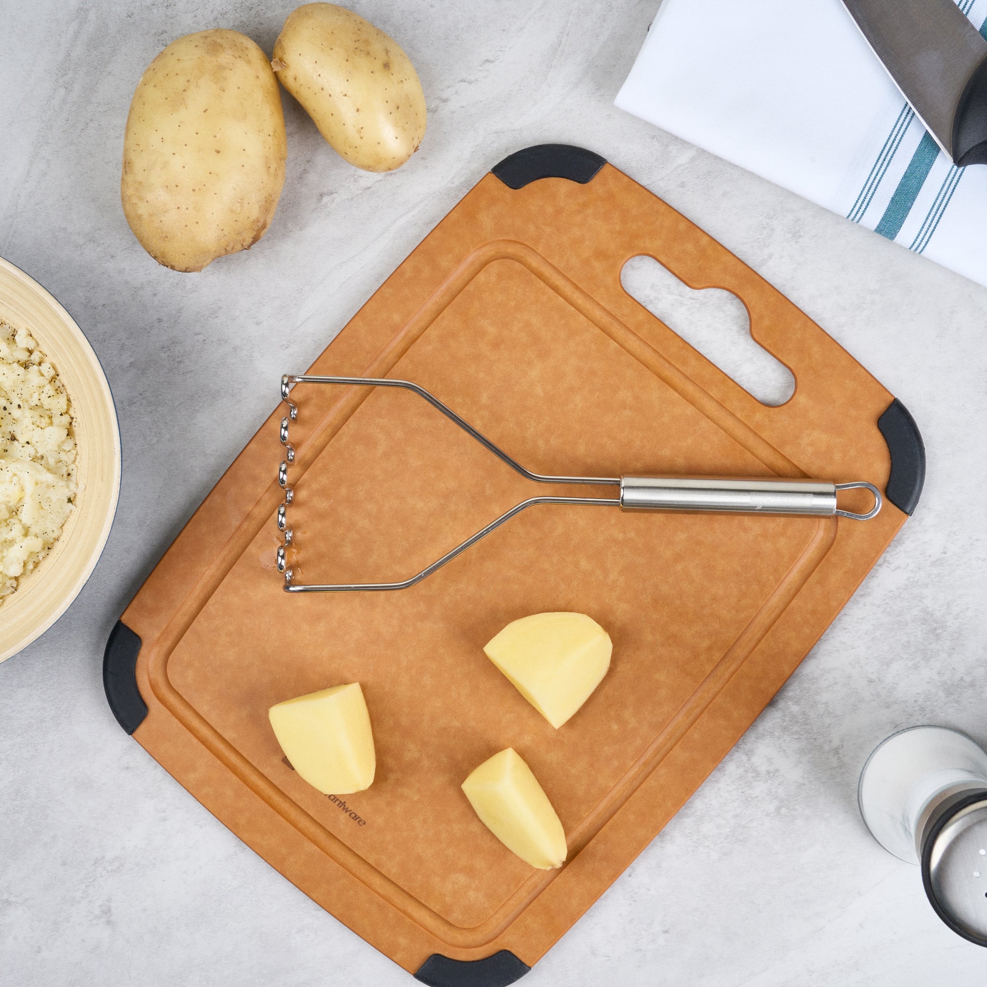 German Standard Stainless Steel Square-Faced Potato / Bean Masher - 11'' - 6 count box