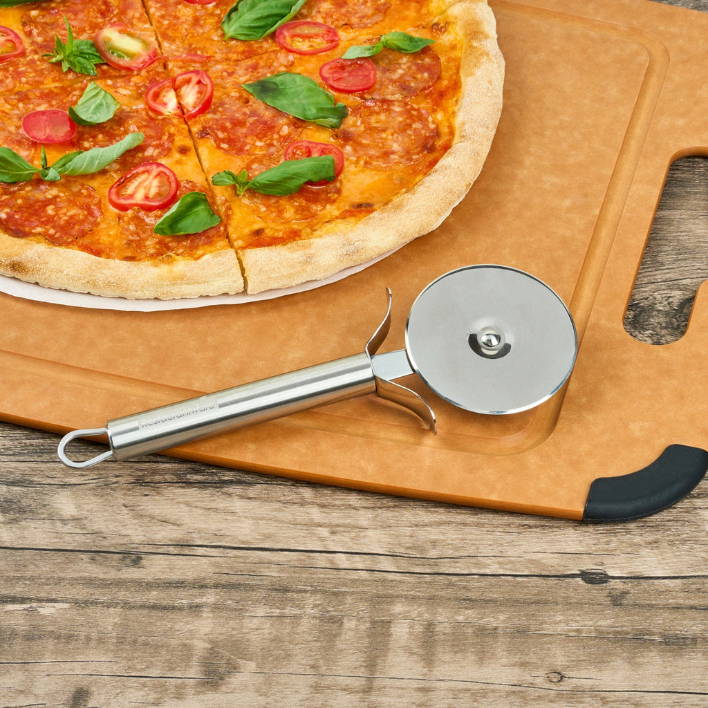 German Standard Stainless Steel Pizza Wheel - with Finger Guard - 7 3/4'' x 2 1/2'' - 6 count box