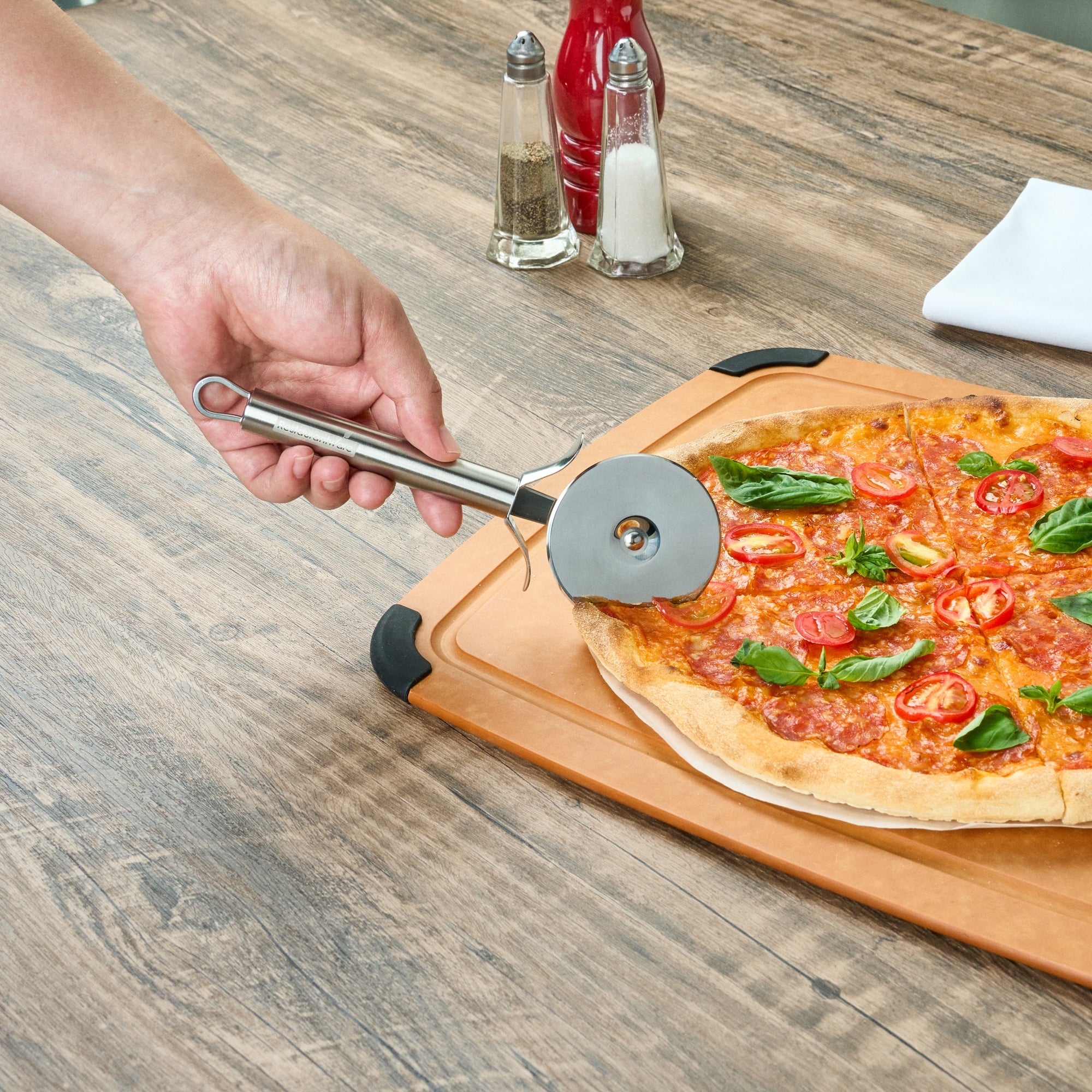 German Standard Stainless Steel Pizza Wheel - with Finger Guard - 7 3/4'' x 2 1/2'' - 6 count box