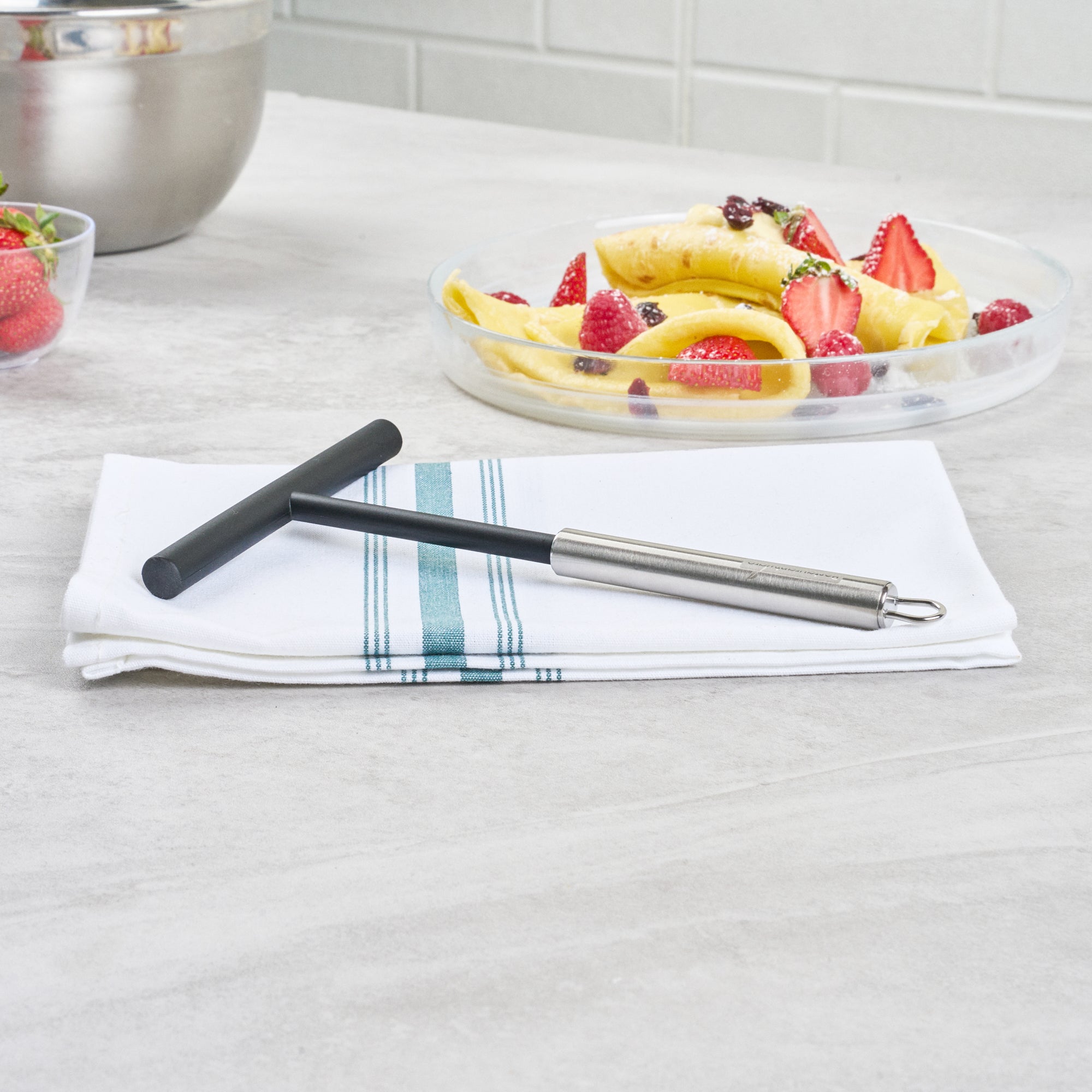 German Standard Black Nylon High Heat Crepe Batter Spreader - with Stainless Steel Handle - 7 3/4'' x 4 3/4'' - 6 count box