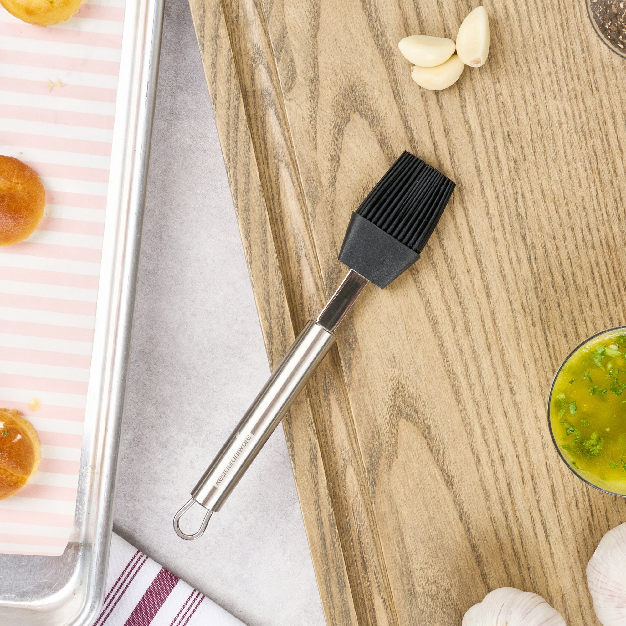 German Standard Black Silicone Pastry and Basting Brush - with Stainless Steel Handle - 7 3/4'' - 24 count box