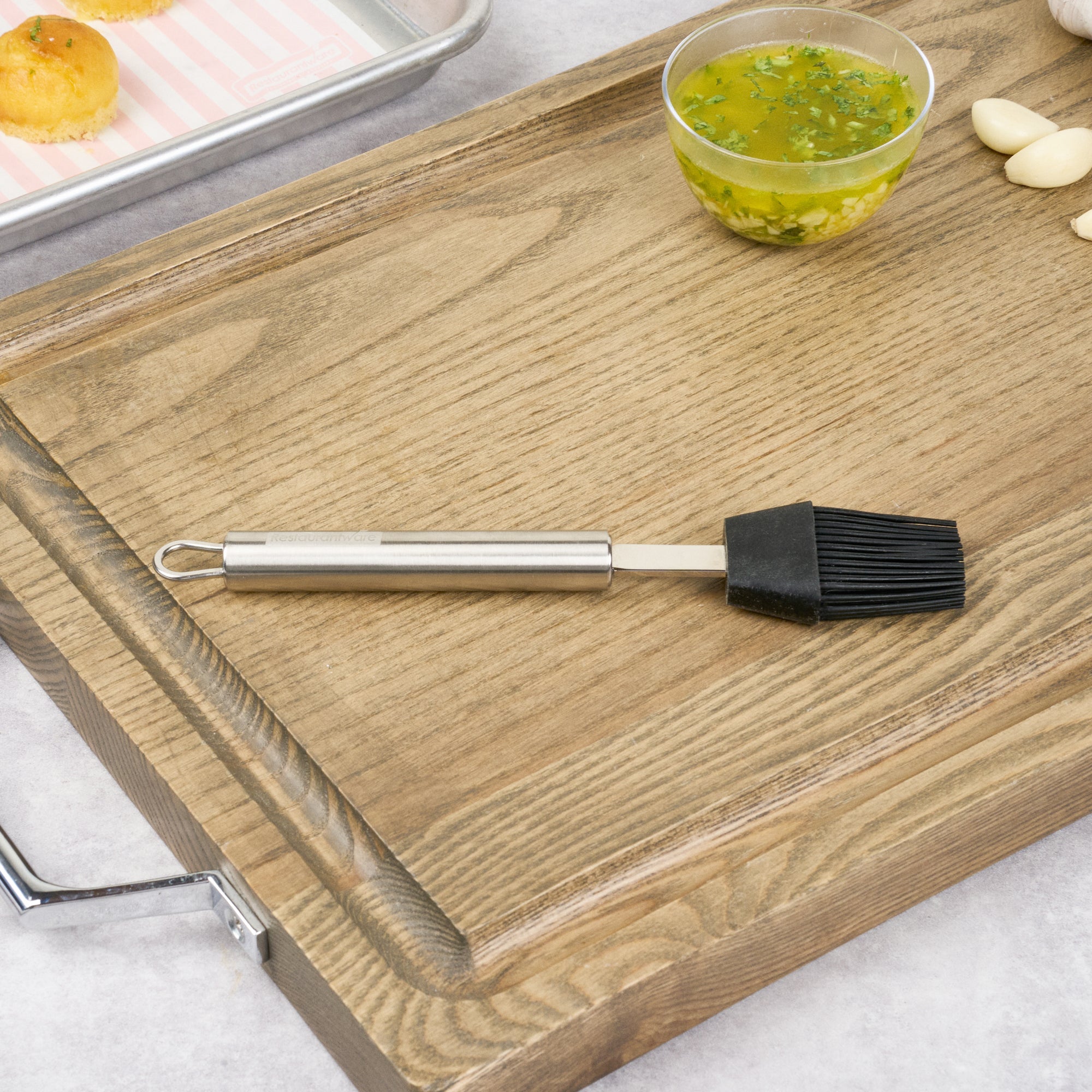 German Standard Black Silicone Pastry and Basting Brush - with Stainless Steel Handle - 7 3/4'' - 6 count box