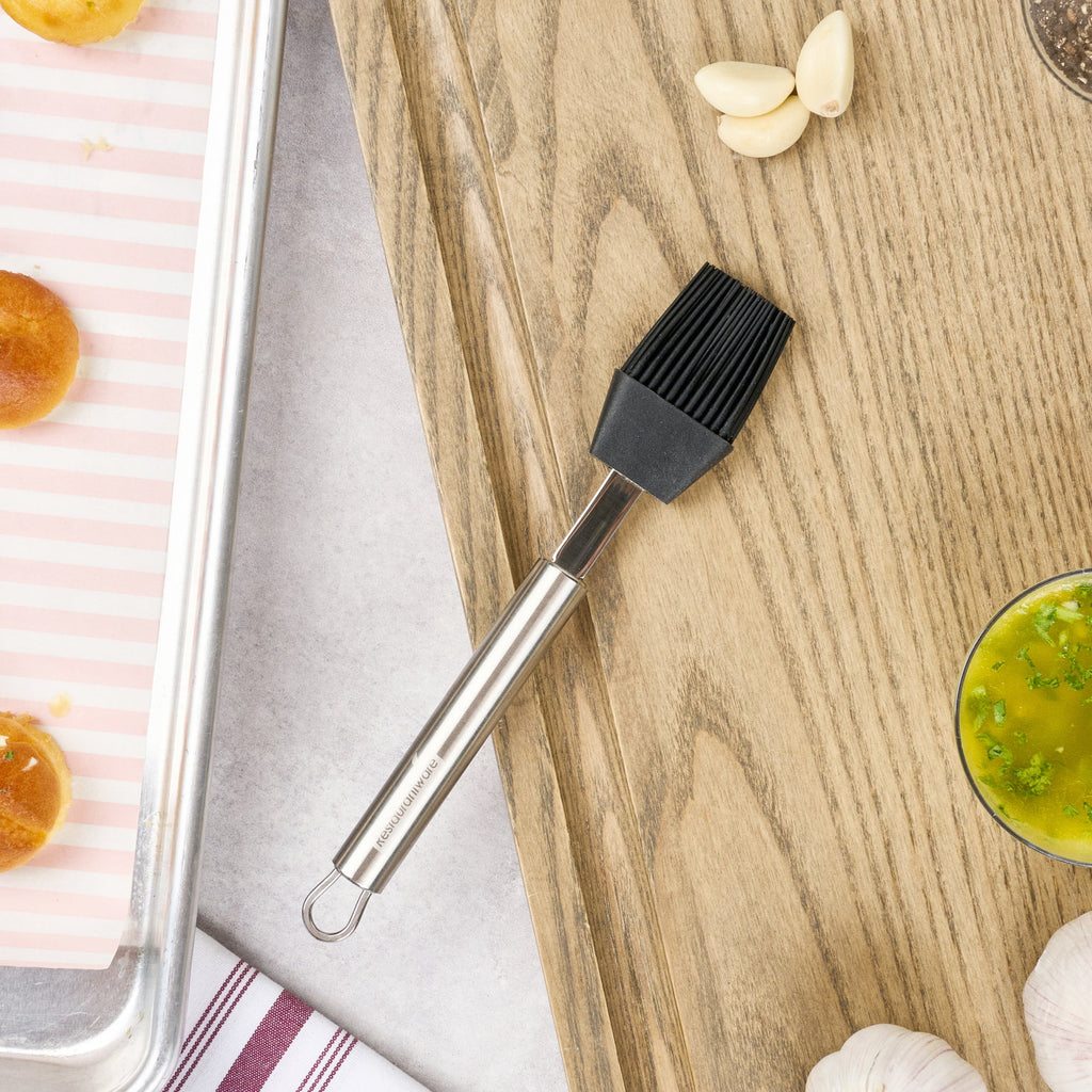 German Standard Black Silicone Pastry and Basting Brush - with Stainless Steel Handle - 7 3/4'' - 1 count box