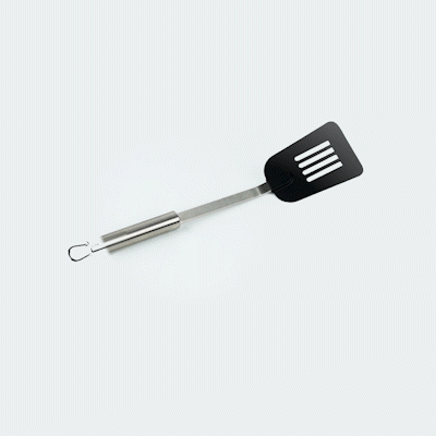 German Standard Black Nylon High Heat Slotted Turner / Spatula - with Stainless Steel Handle - 12 3/4'' - 1 count box