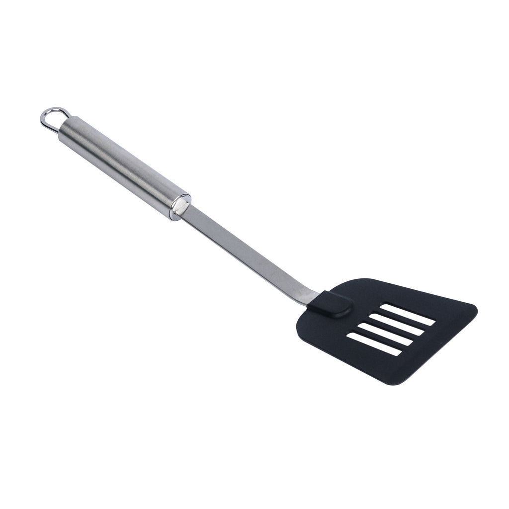 German Standard Black Nylon High Heat Slotted Turner / Spatula - with Stainless Steel Handle - 12 3/4'' - 1 count box