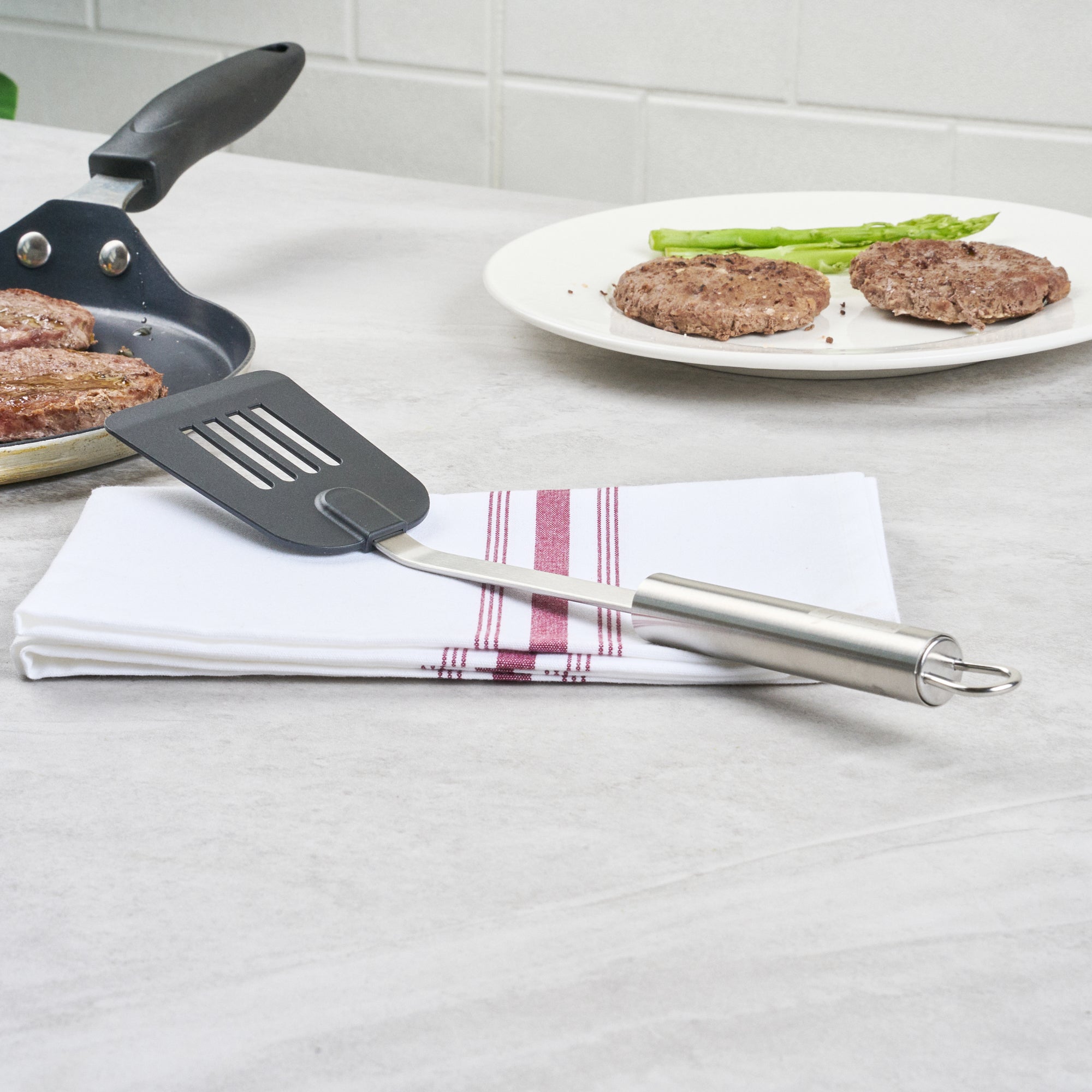 German Standard Black Nylon High Heat Slotted Turner / Spatula - with Stainless Steel Handle - 12 3/4'' - 1 count box