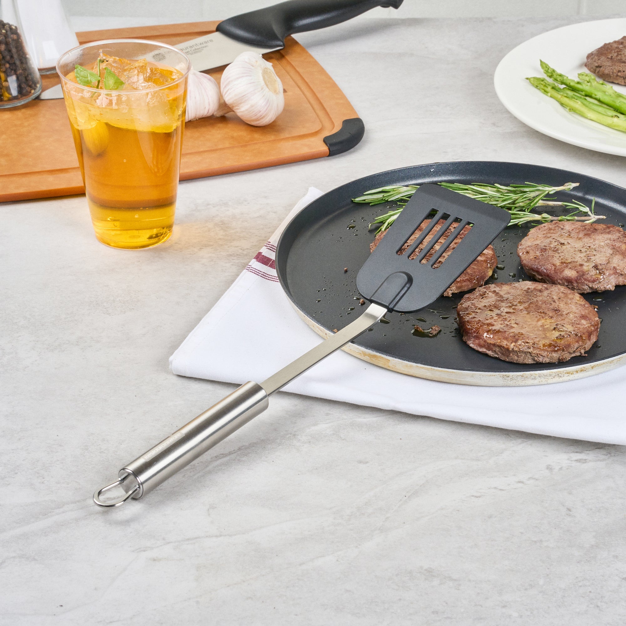 German Standard Black Nylon High Heat Slotted Turner / Spatula - with Stainless Steel Handle - 12 3/4'' - 1 count box