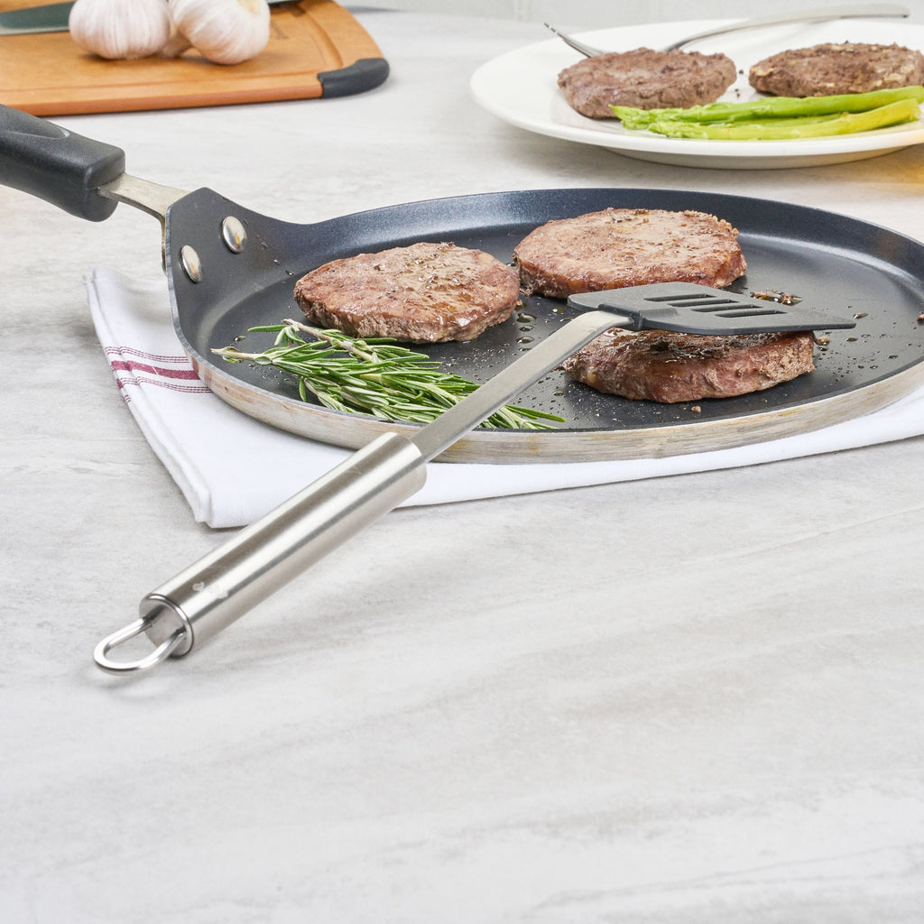 German Standard Black Nylon High Heat Slotted Turner / Spatula - with Stainless Steel Handle - 12 3/4'' - 1 count box