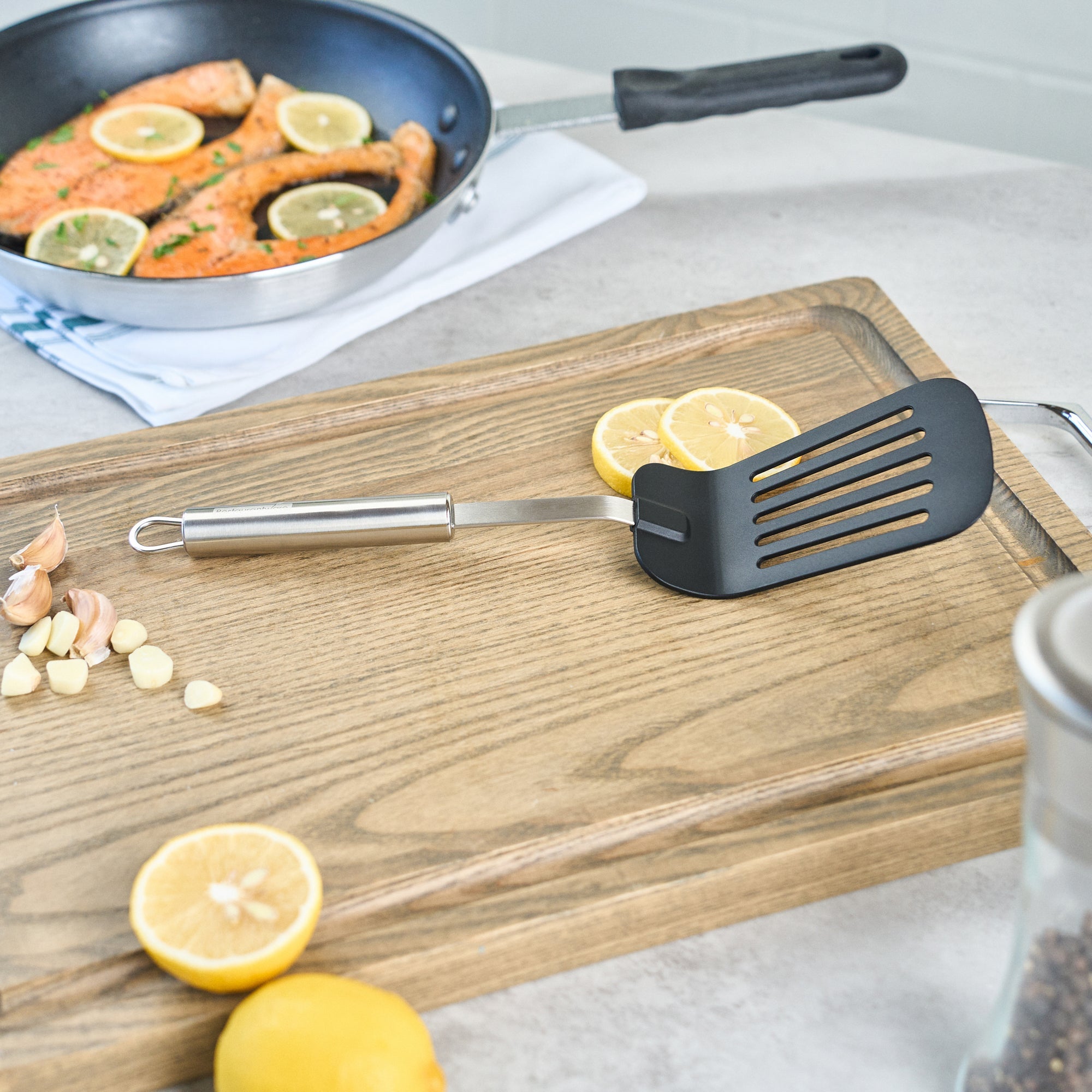 German Standard Black Nylon High Heat Slotted Turner / Spatula - with Stainless Steel Handle - 12 1/2'' - 36 count box