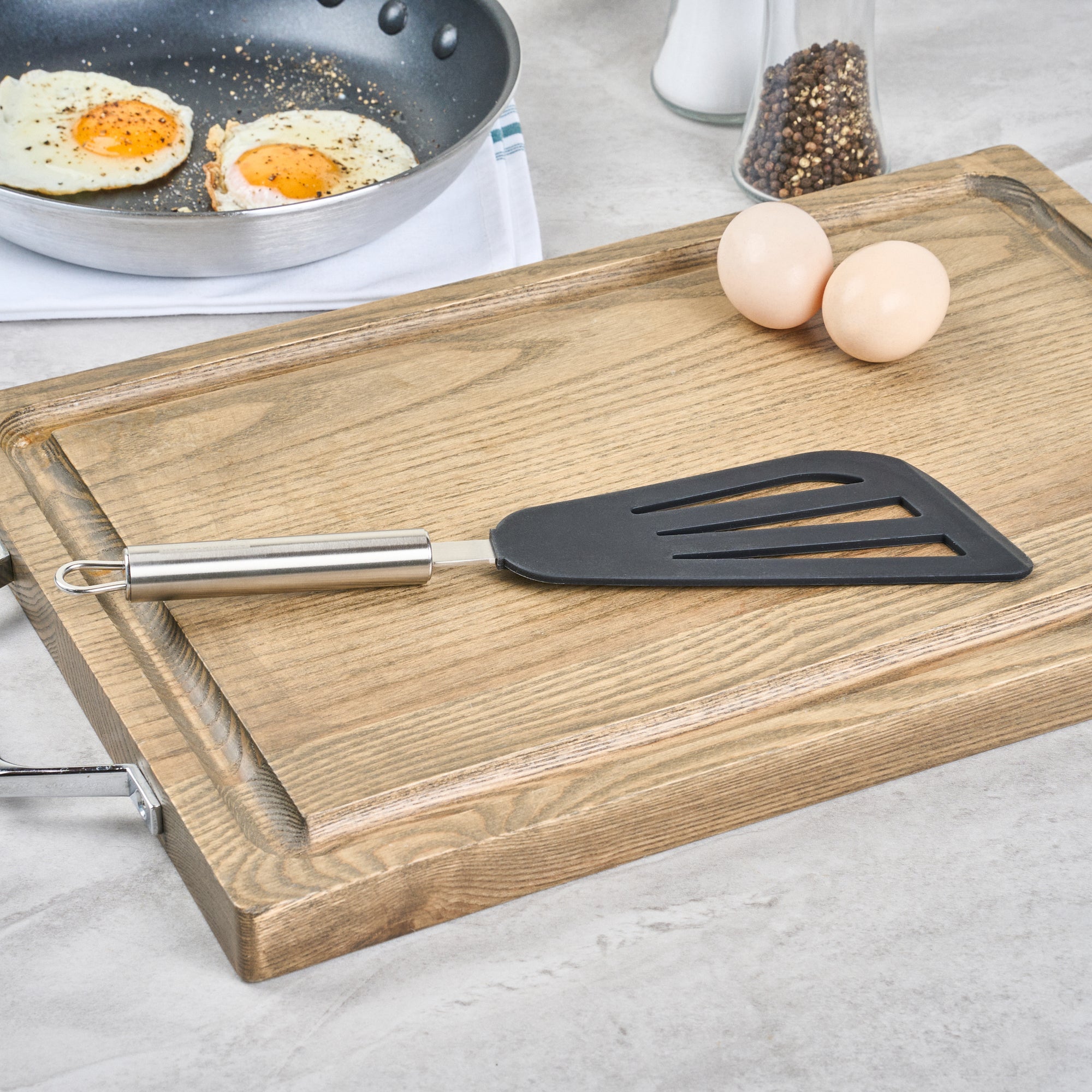German Standard Black Silicone Fish / Egg Turner / Spatula - with Stainless Steel Handle - 12 3/4'' - 1 count box