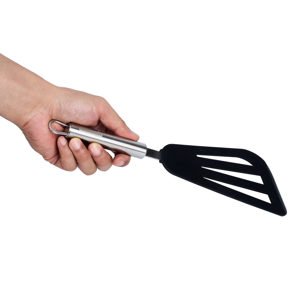 German Standard Black Silicone Fish / Egg Turner / Spatula - with Stainless Steel Handle - 12 3/4'' - 1 count box