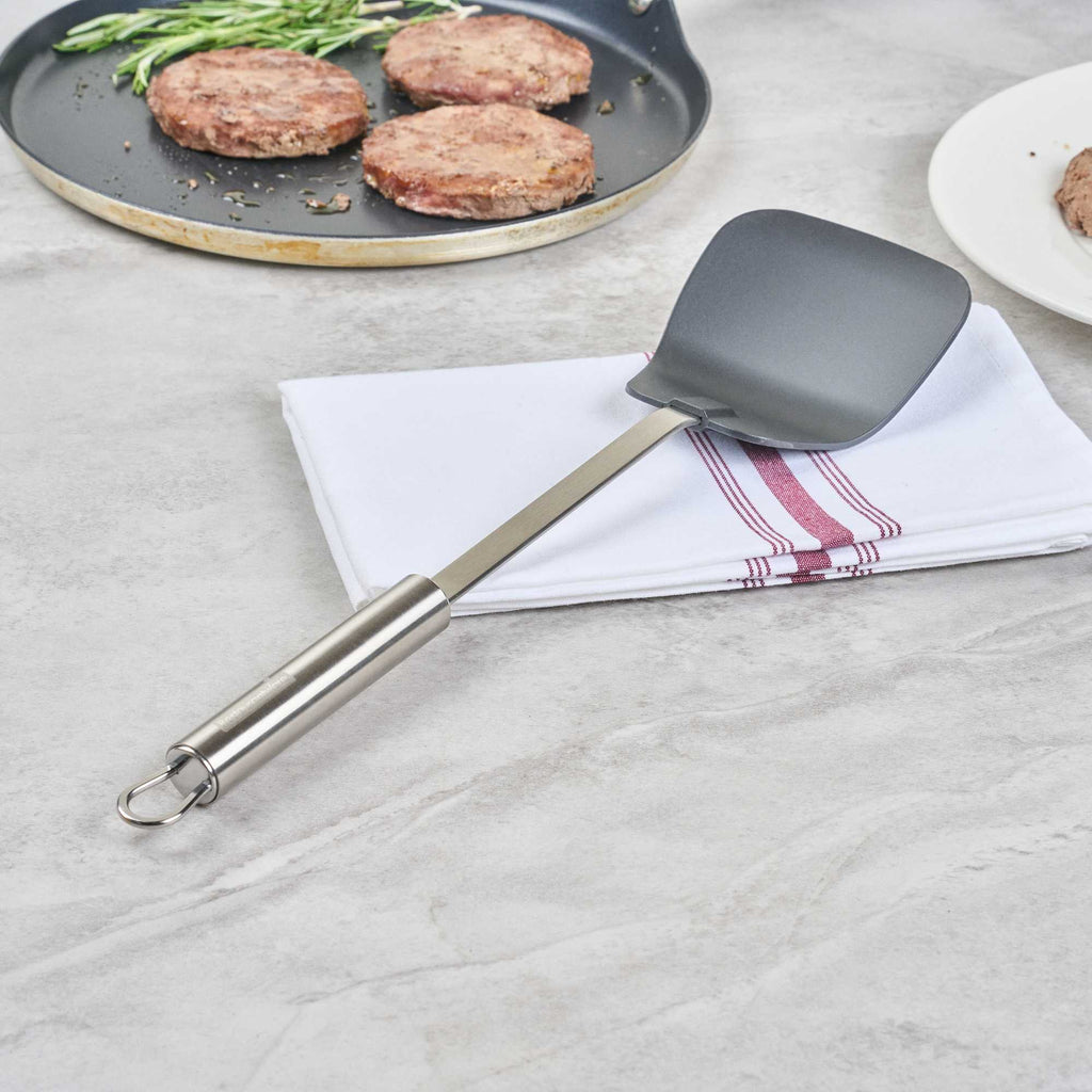 German Standard Black Nylon High Heat Wok Spatula - with Stainless Steel Handle - 14 1/4'' - 36 count box
