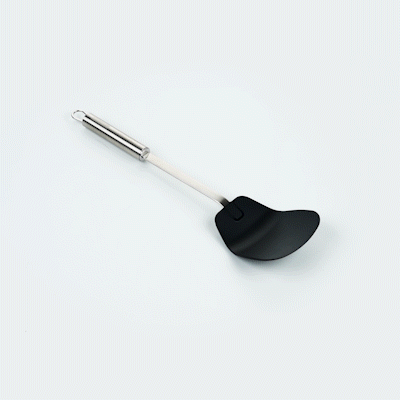 German Standard Black Nylon High Heat Wok Spatula - with Stainless Steel Handle - 14 1/4'' - 36 count box