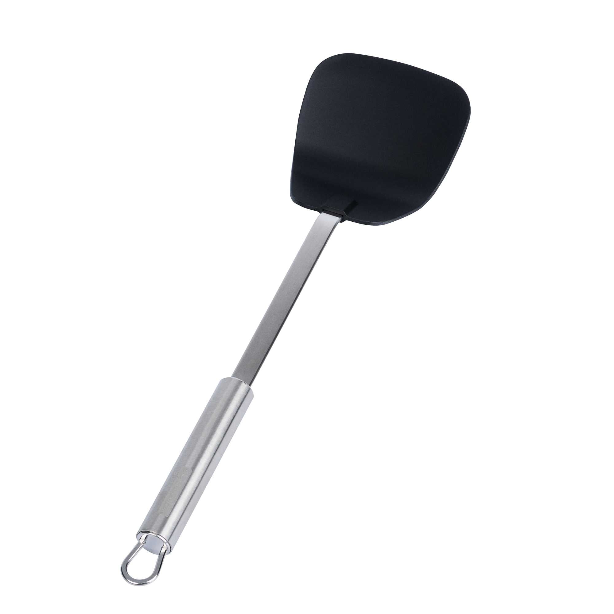German Standard Black Nylon High Heat Wok Spatula - with Stainless Steel Handle - 14 1/4'' - 6 count box