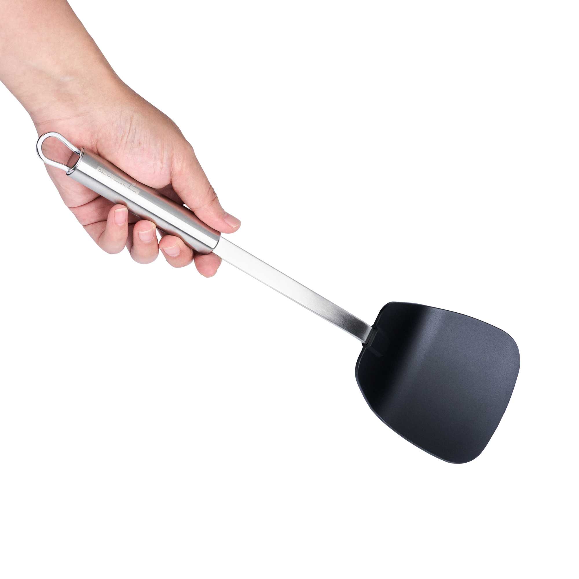 German Standard Black Nylon High Heat Wok Spatula - with Stainless Steel Handle - 14 1/4'' - 6 count box