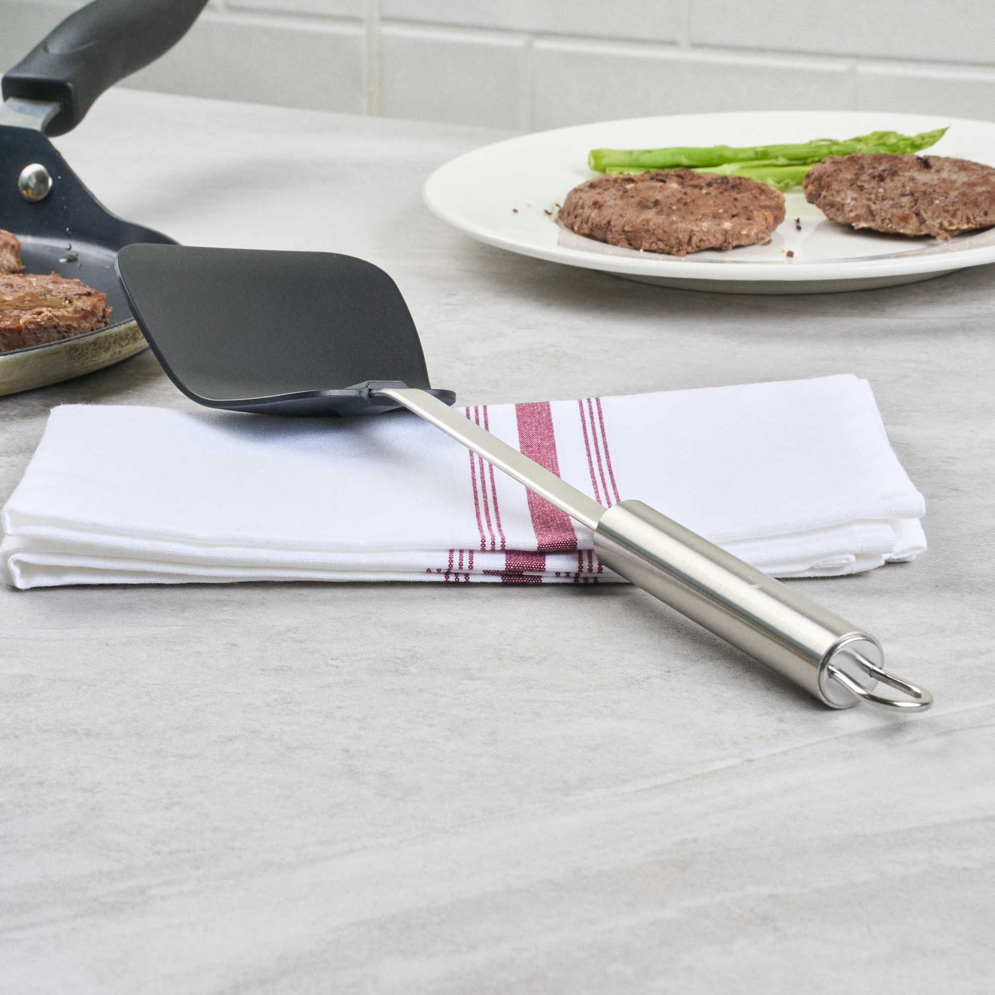 German Standard Black Nylon High Heat Wok Spatula - with Stainless Steel Handle - 14 1/4'' - 6 count box